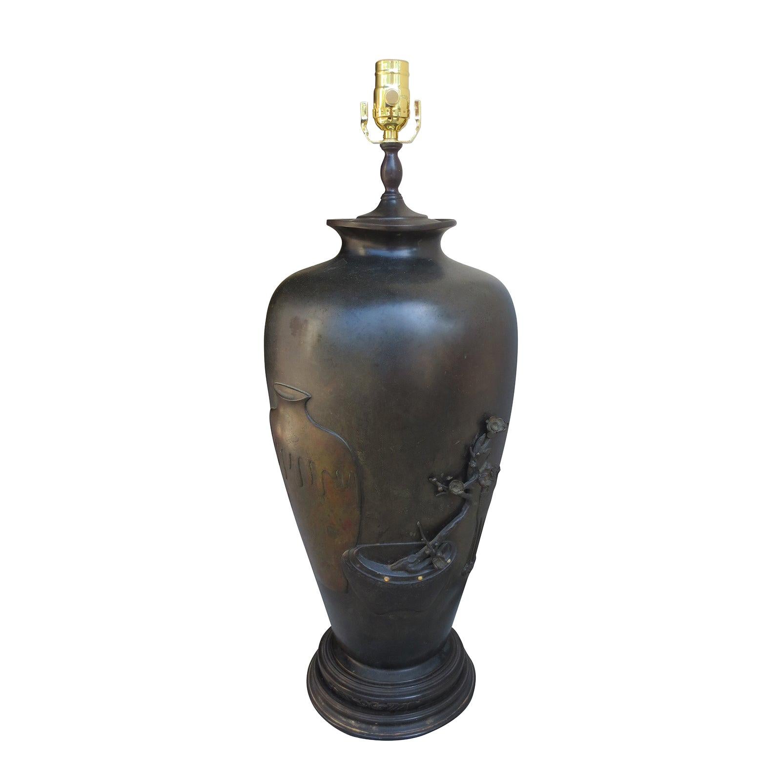 19th Century Bronze Urn as Lamp with Bird, Flowers, and Urn Detailing