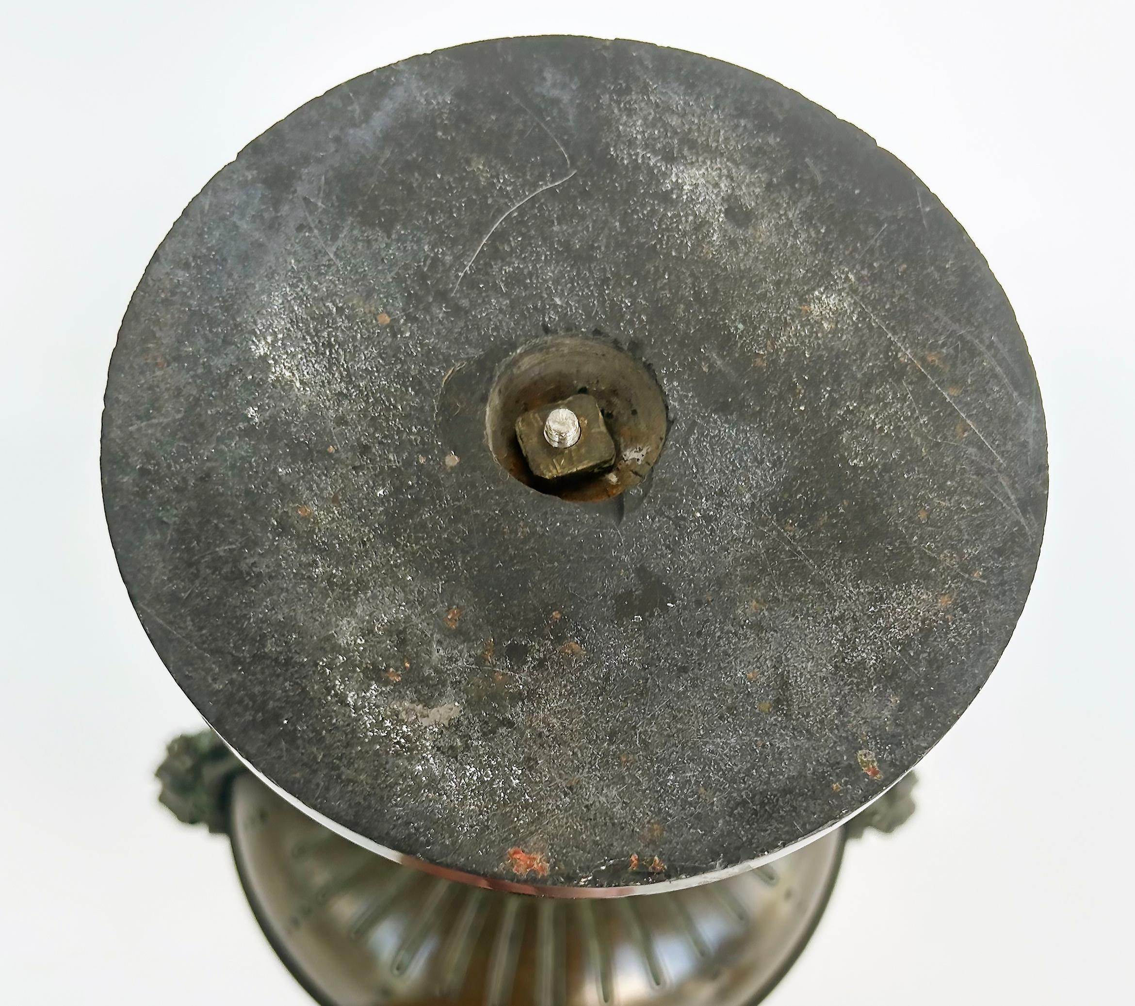 19th-Century Bronze Urns with Gilt Cartouches on Stone Bases, Pair For Sale 8