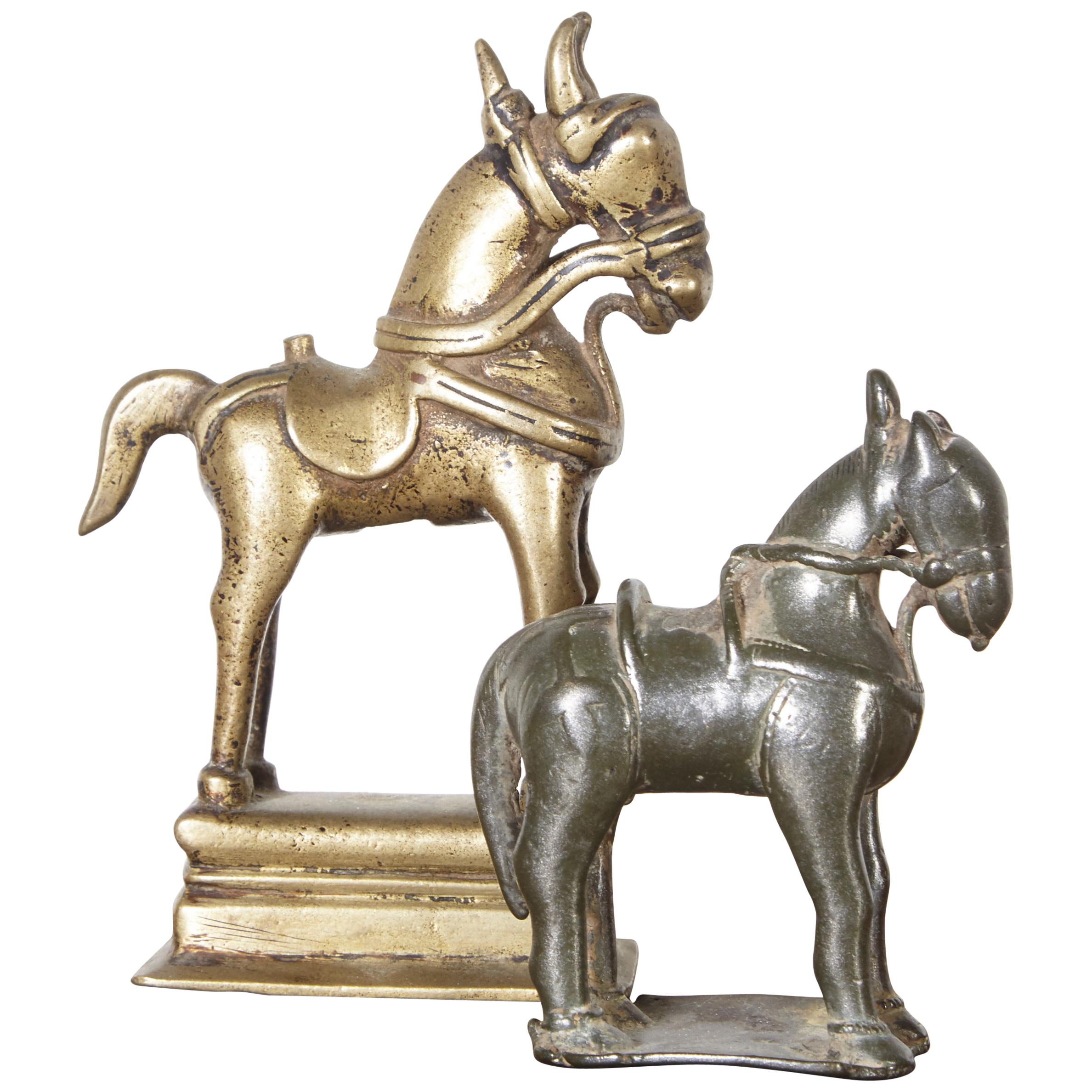 Bronze-Votive Pferde aus Indien aus dem 19. Jahrhundert