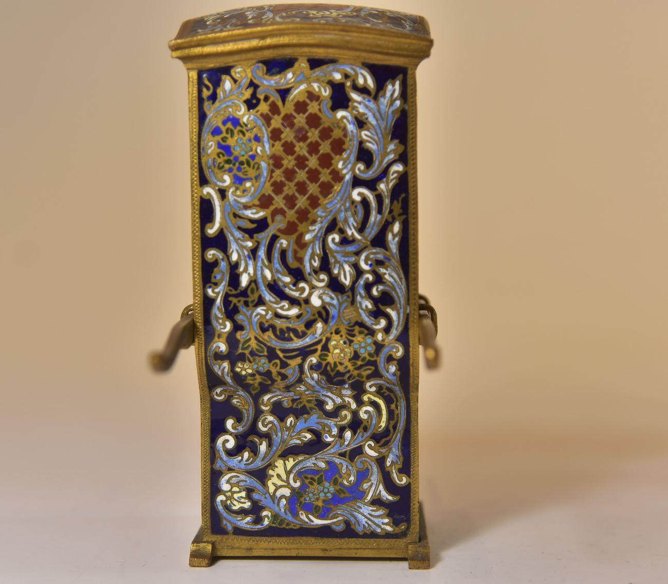 French 19th Century Bronze Watch Holder in Cloisonné and Bronze For Sale