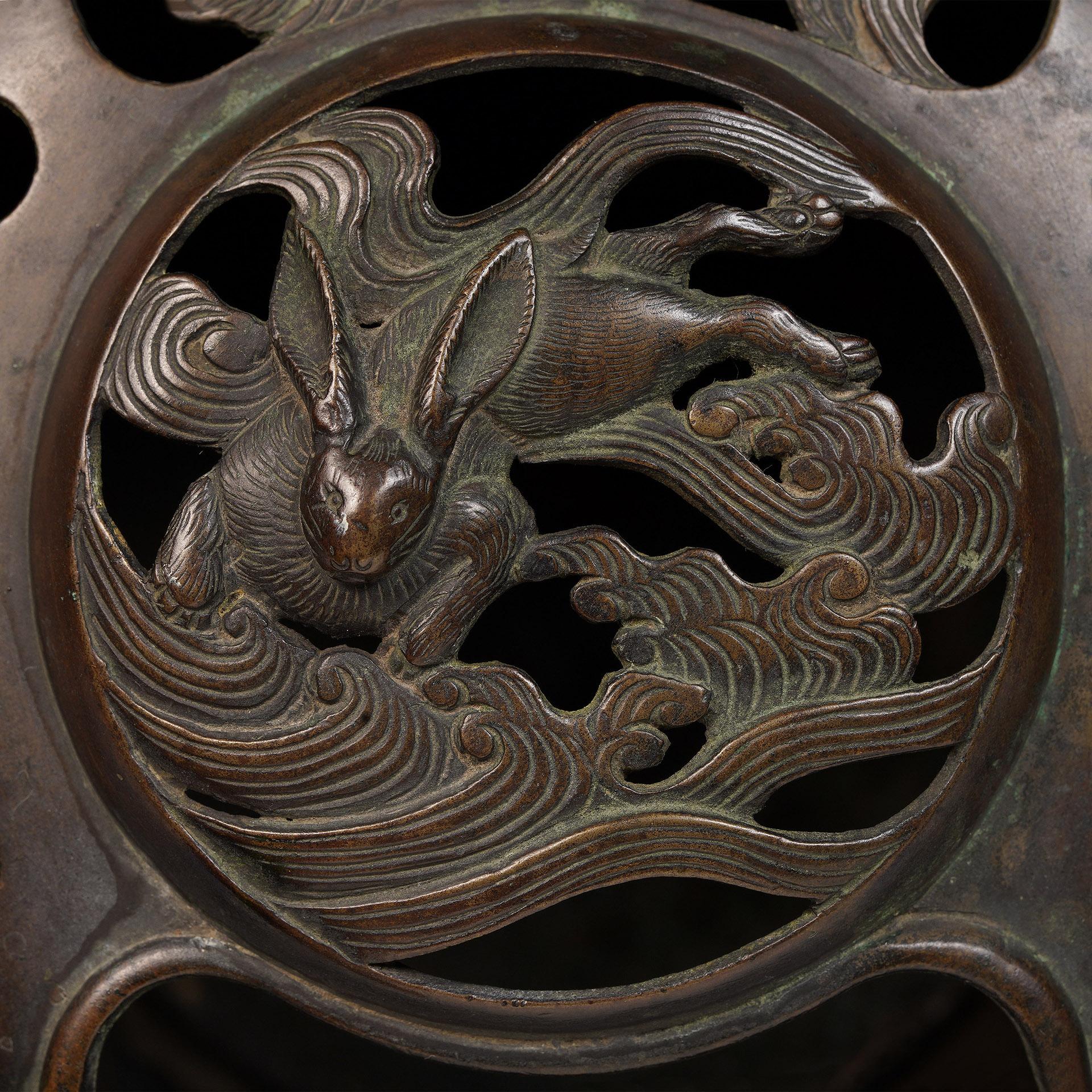 Tribal 19th Century Bronze White Rabbit Hand Warmer/Censer, Japan For Sale