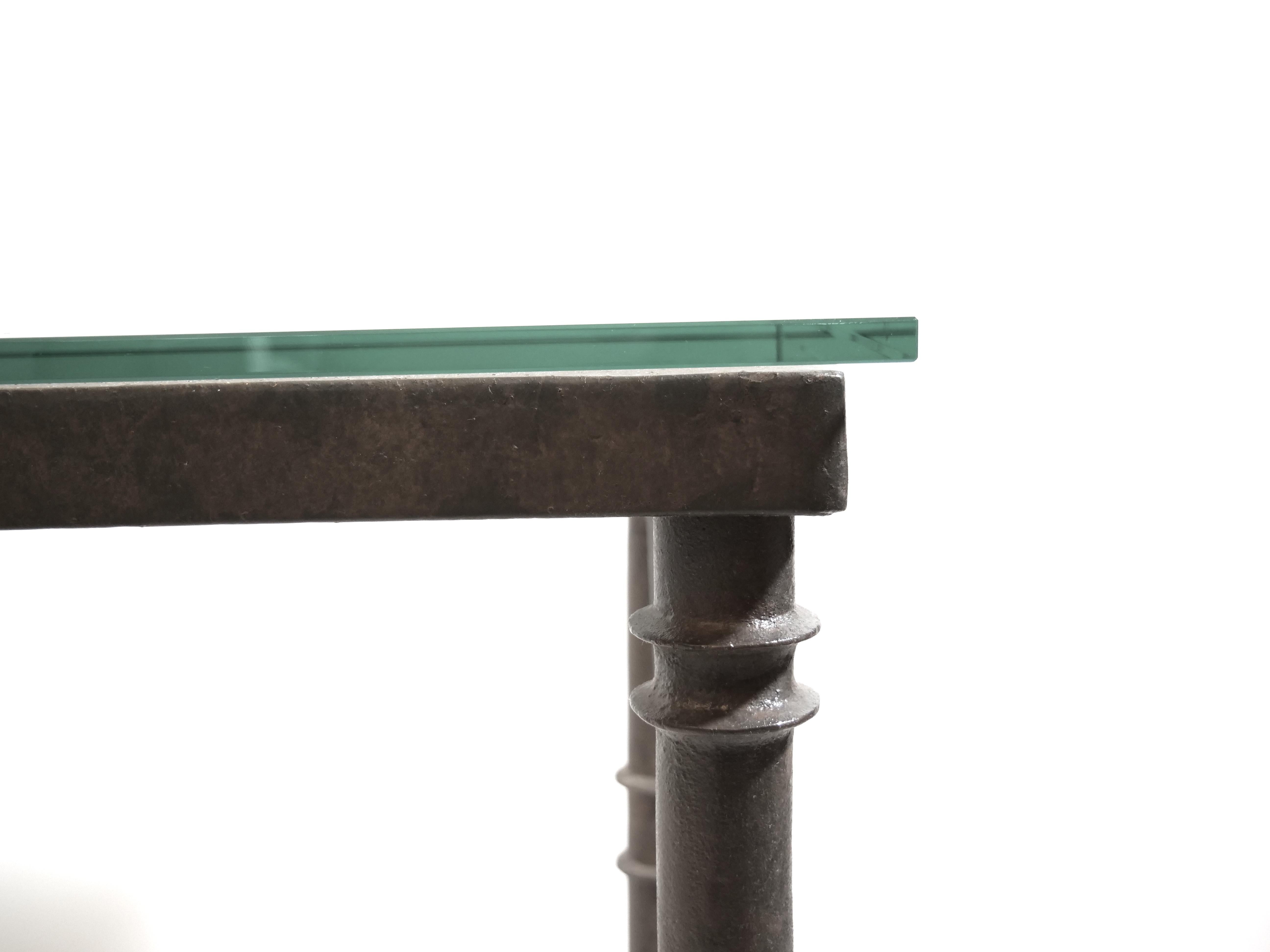 Table console du XIXe siècle en bronze et fer forgé/verre avec plateau en verre en vente 6