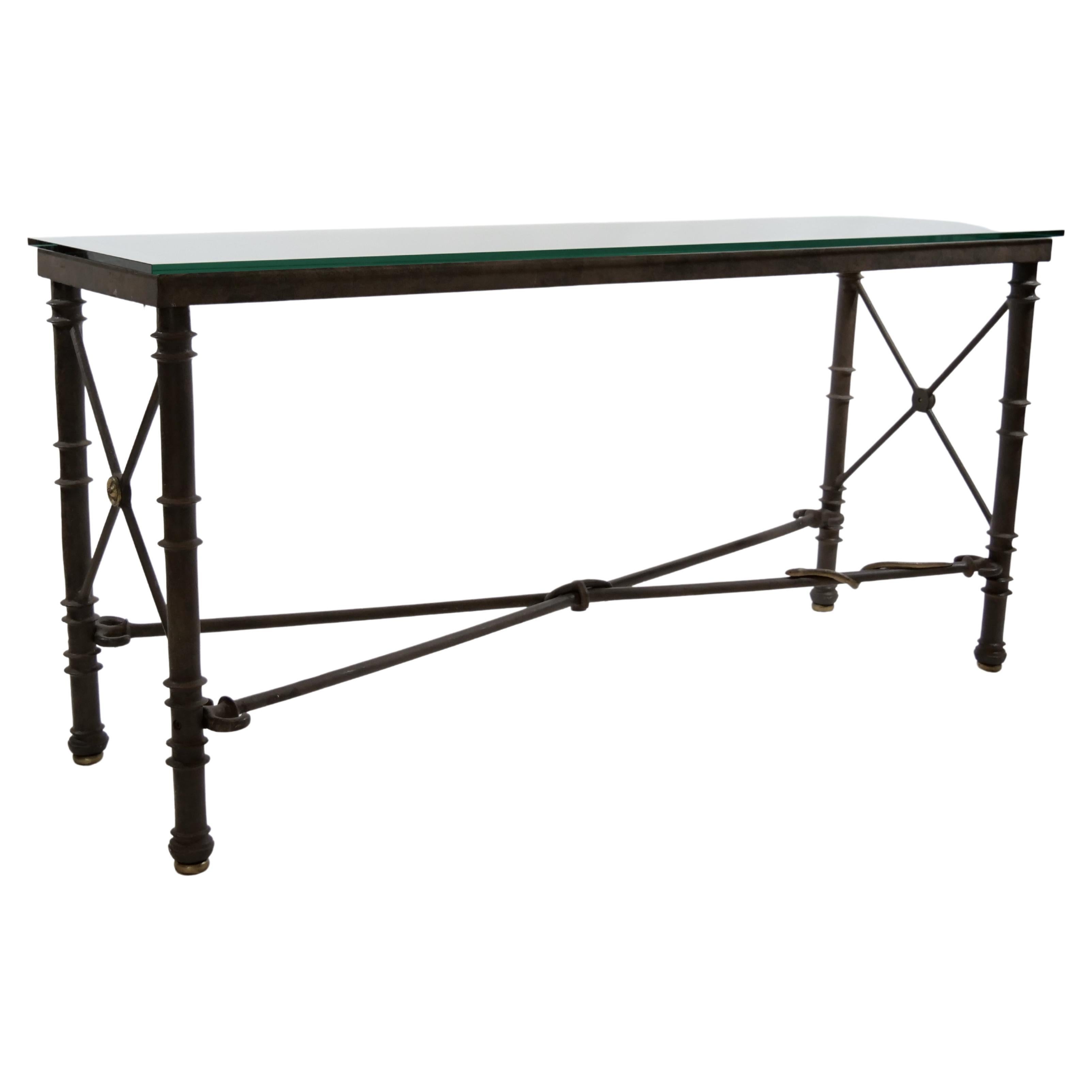 Table console du XIXe siècle en bronze et fer forgé/verre avec plateau en verre Bon état - En vente à Tarry Town, NY