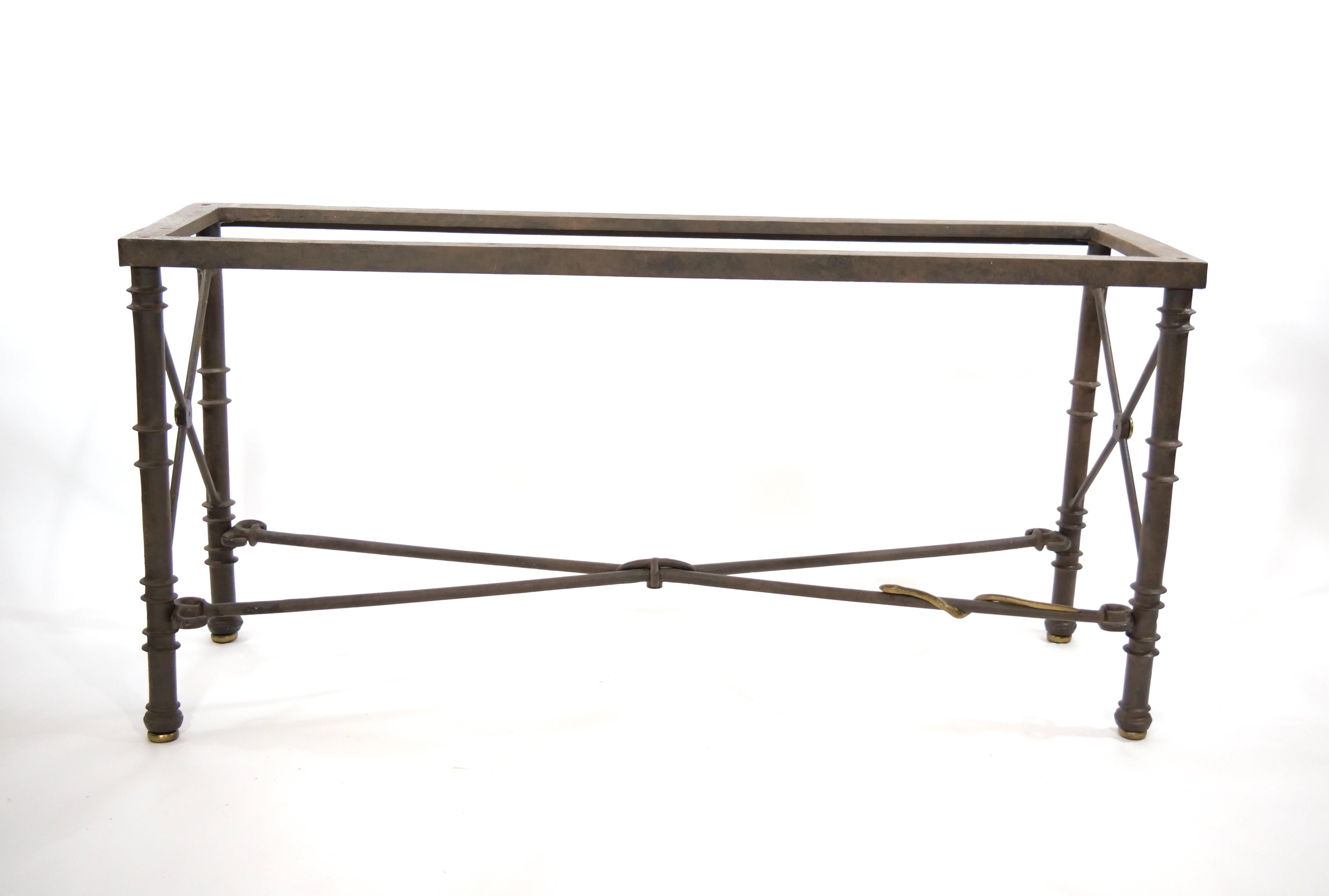 Hand-Crafted 19th Century Bronze & Wrought Iron / Glass Top Console Table For Sale