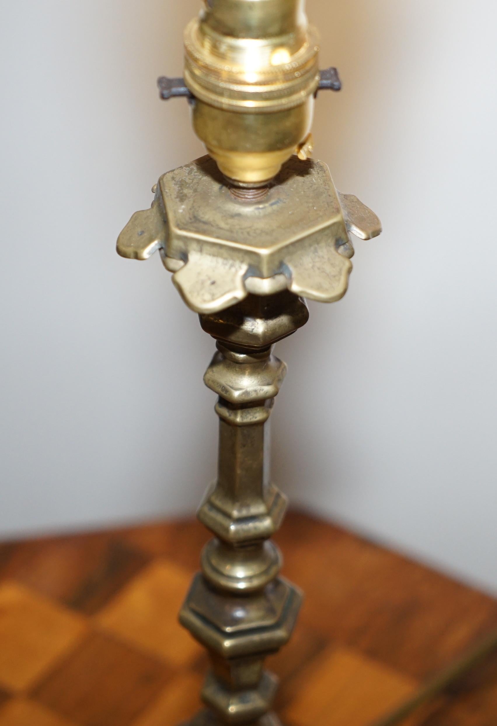 19th Century Bronzed Italian Candle Table Lamp Conversion with Ornate Frame For Sale 2
