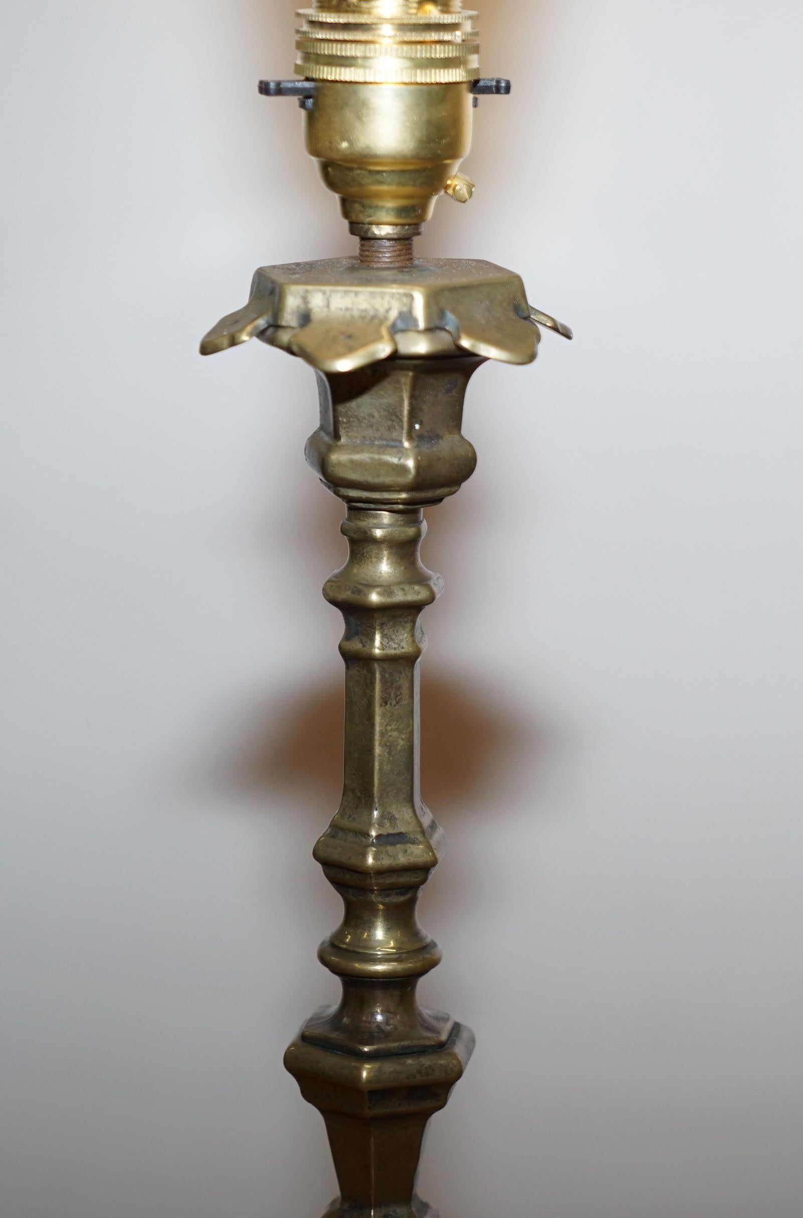 19th Century Bronzed Italian Candle Table Lamp Conversion with Ornate Frame For Sale 3