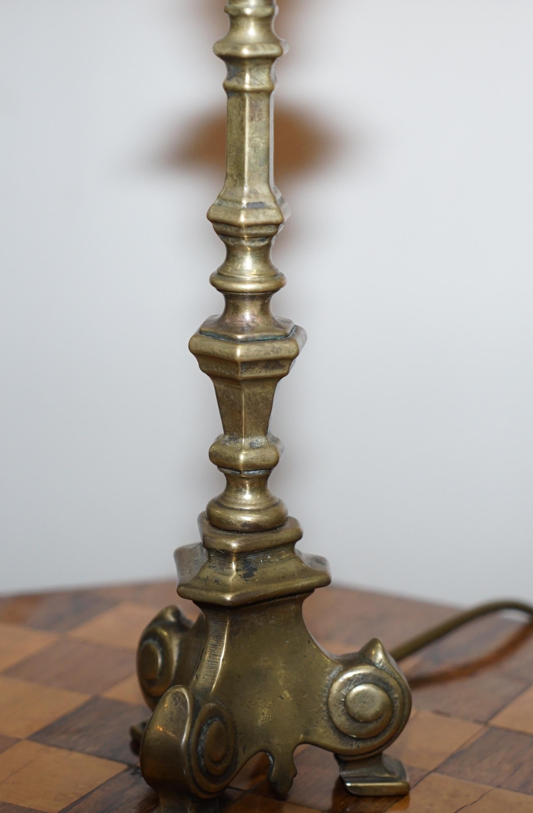 19th Century Bronzed Italian Candle Table Lamp Conversion with Ornate Frame For Sale 4