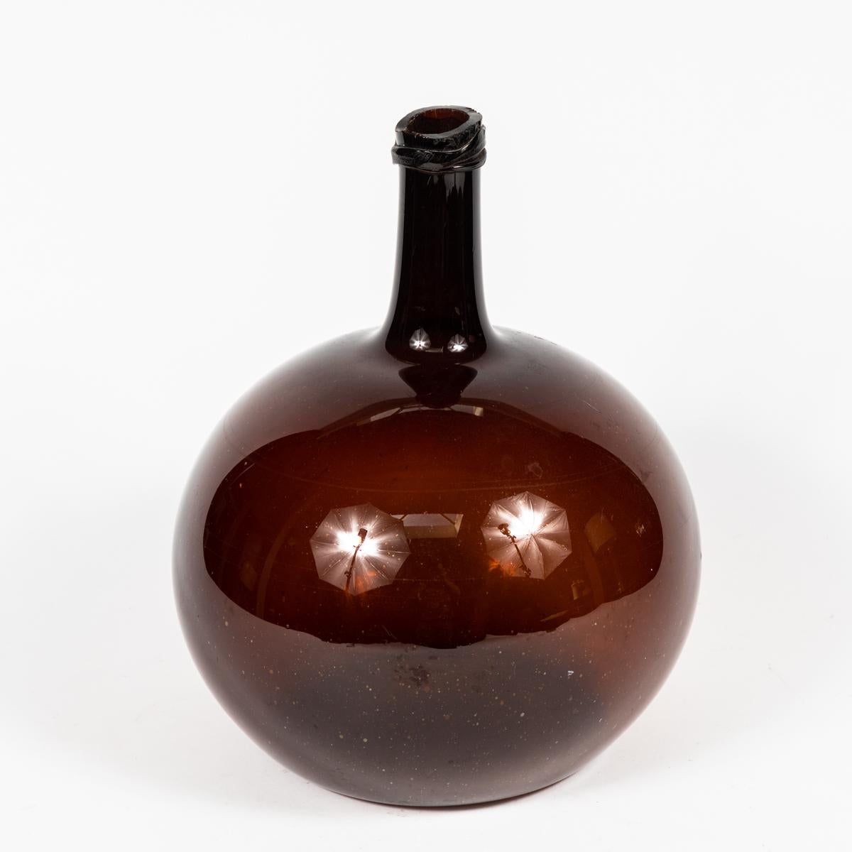 19th century brown blown glass bottle or spirit keg from Burgundy, France.