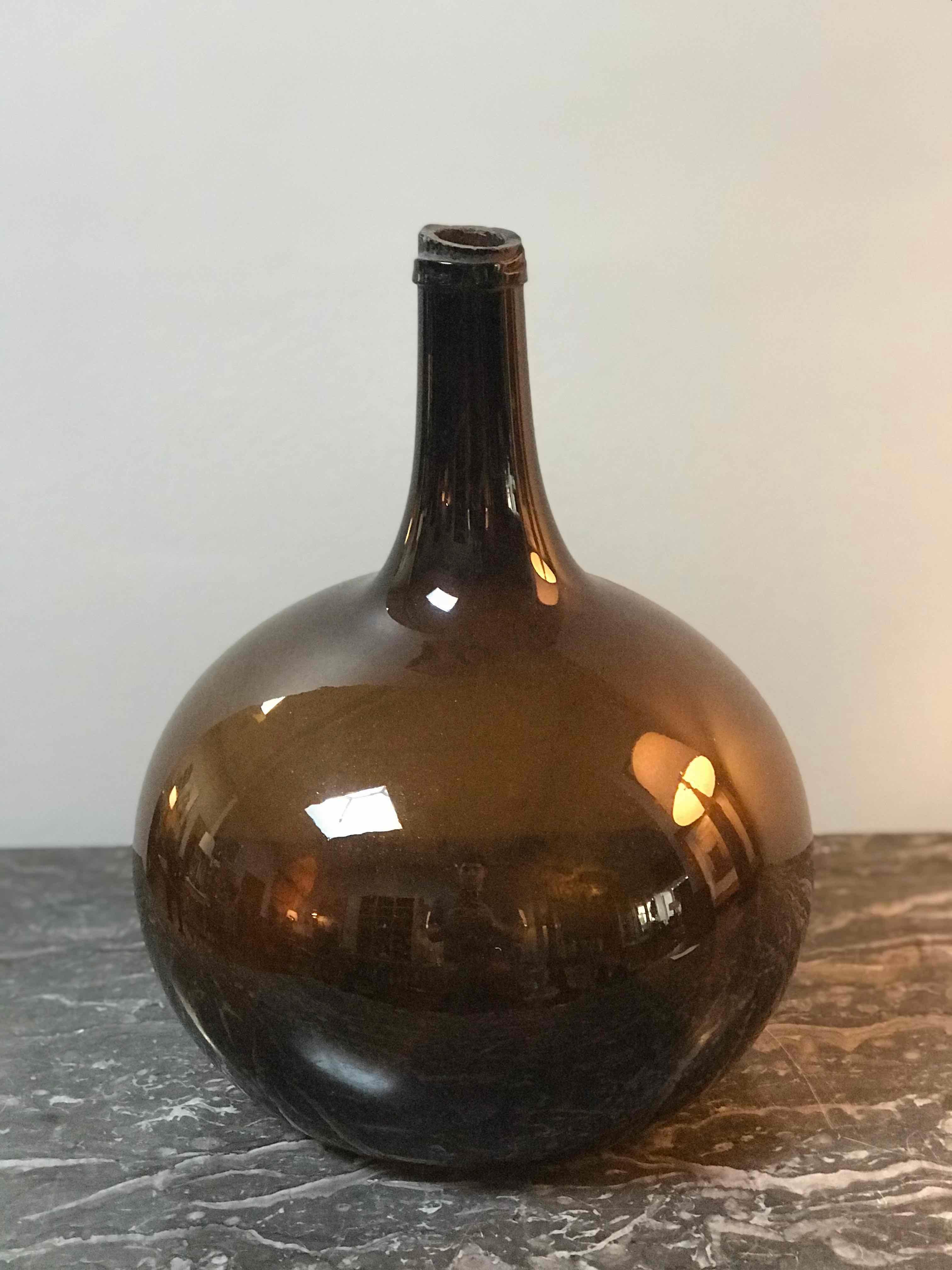 19th century brown blown glass bottle or spirit keg from Burgundy, France. 