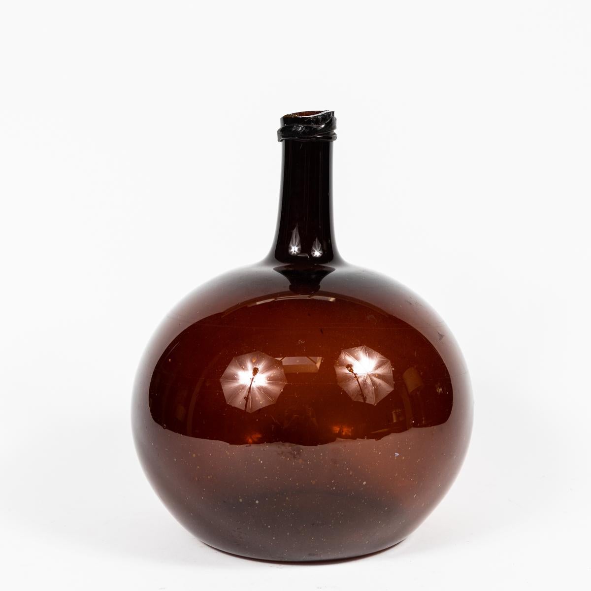 French 19th Century Brown Blown Glass Bottle or Spirit Keg from Burgundy, France