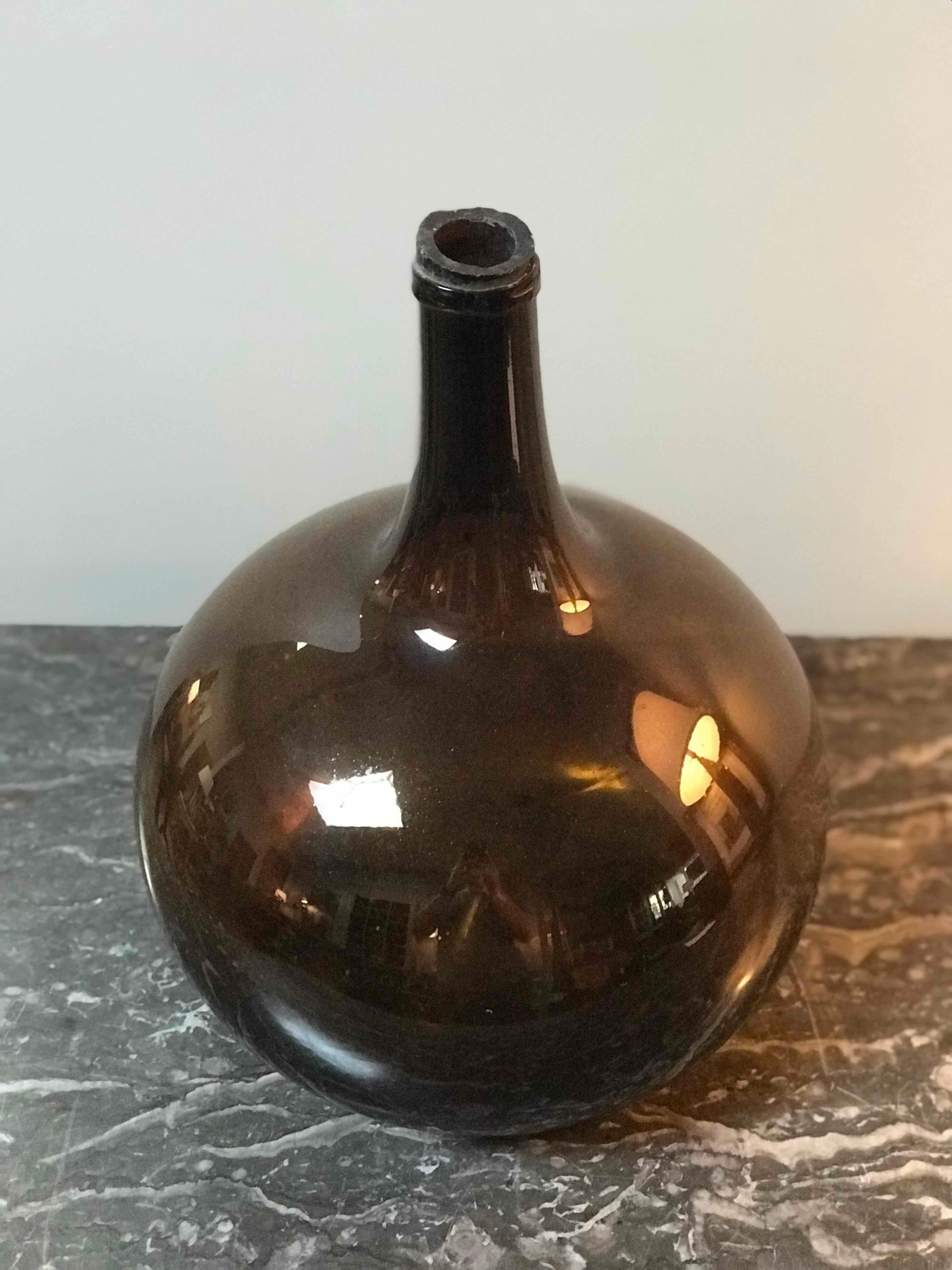 French 19th Century Brown Blown Glass Bottle or Spirit Keg from Burgundy, France