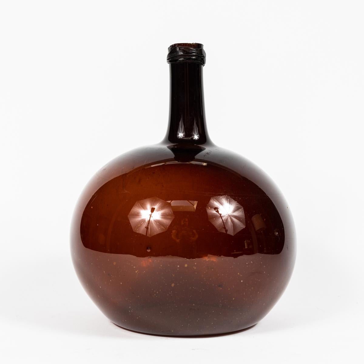 19th Century Brown Blown Glass Bottle or Spirit Keg from Burgundy, France 1