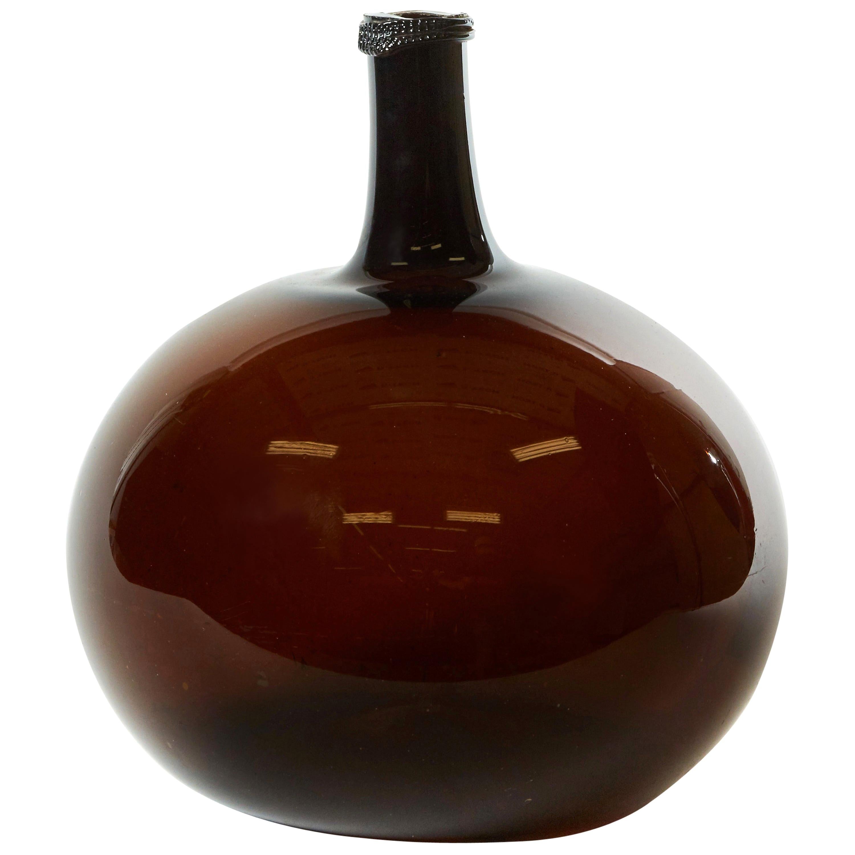 19th Century Brown Blown Glass Bottle or Spirit Keg from Burgundy, France
