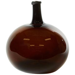 Antique 19th Century Brown Blown Glass Bottle or Spirit Keg from Burgundy, France