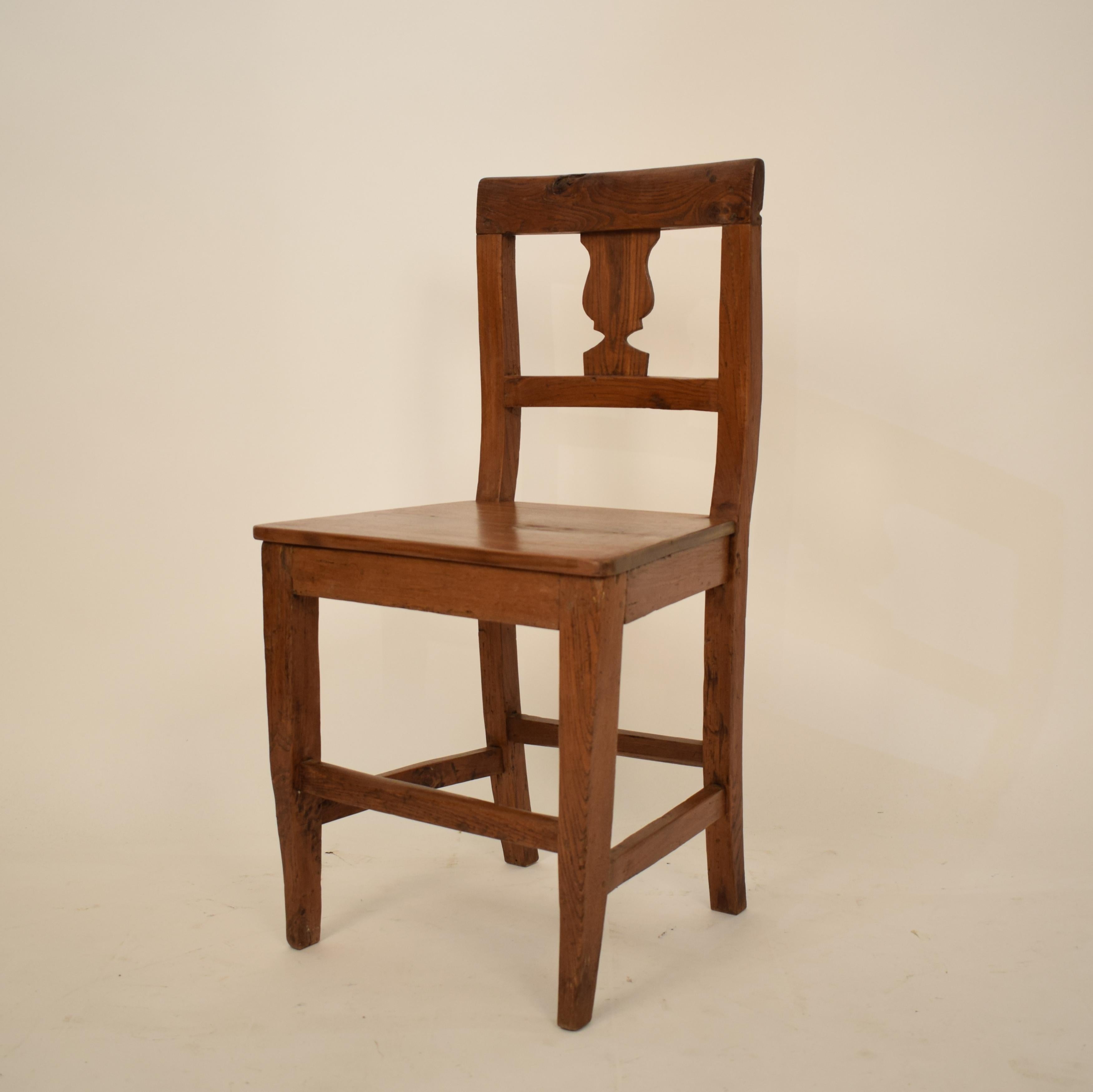 19th Century Brown Elm and Walnut Italian Biedermeier Wabi Sabi Side Chair, 1820 13