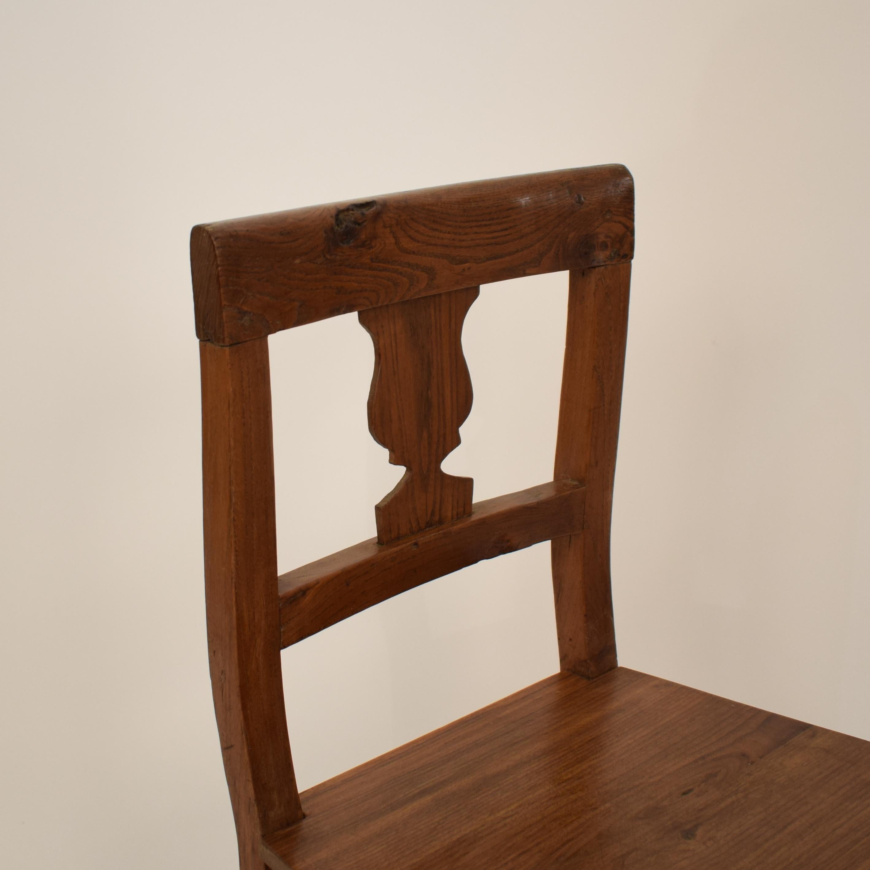 Early 19th Century 19th Century Brown Elm and Walnut Italian Biedermeier Wabi Sabi Side Chair, 1820