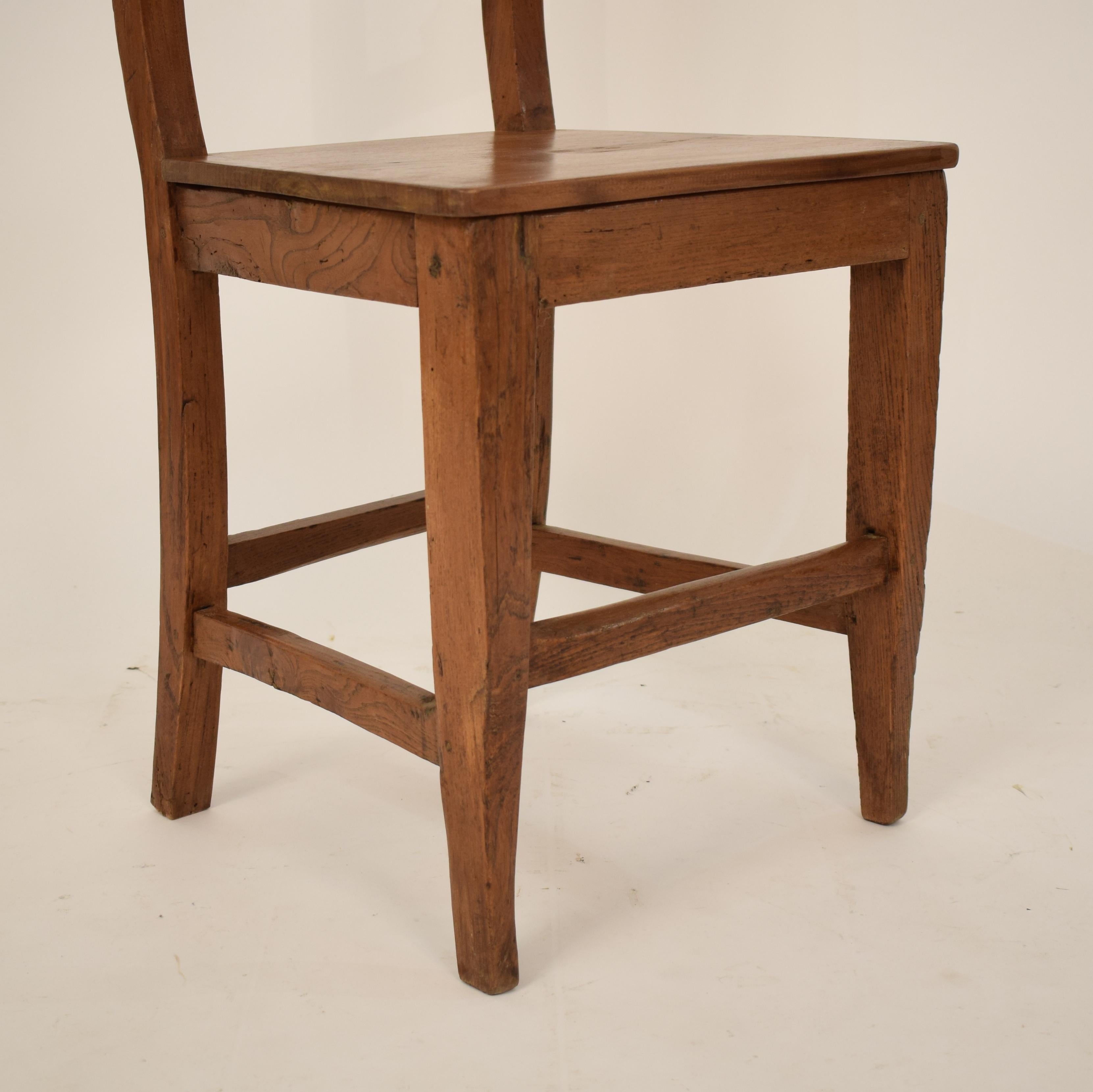 19th Century Brown Elm and Walnut Italian Biedermeier Wabi Sabi Side Chair, 1820 1