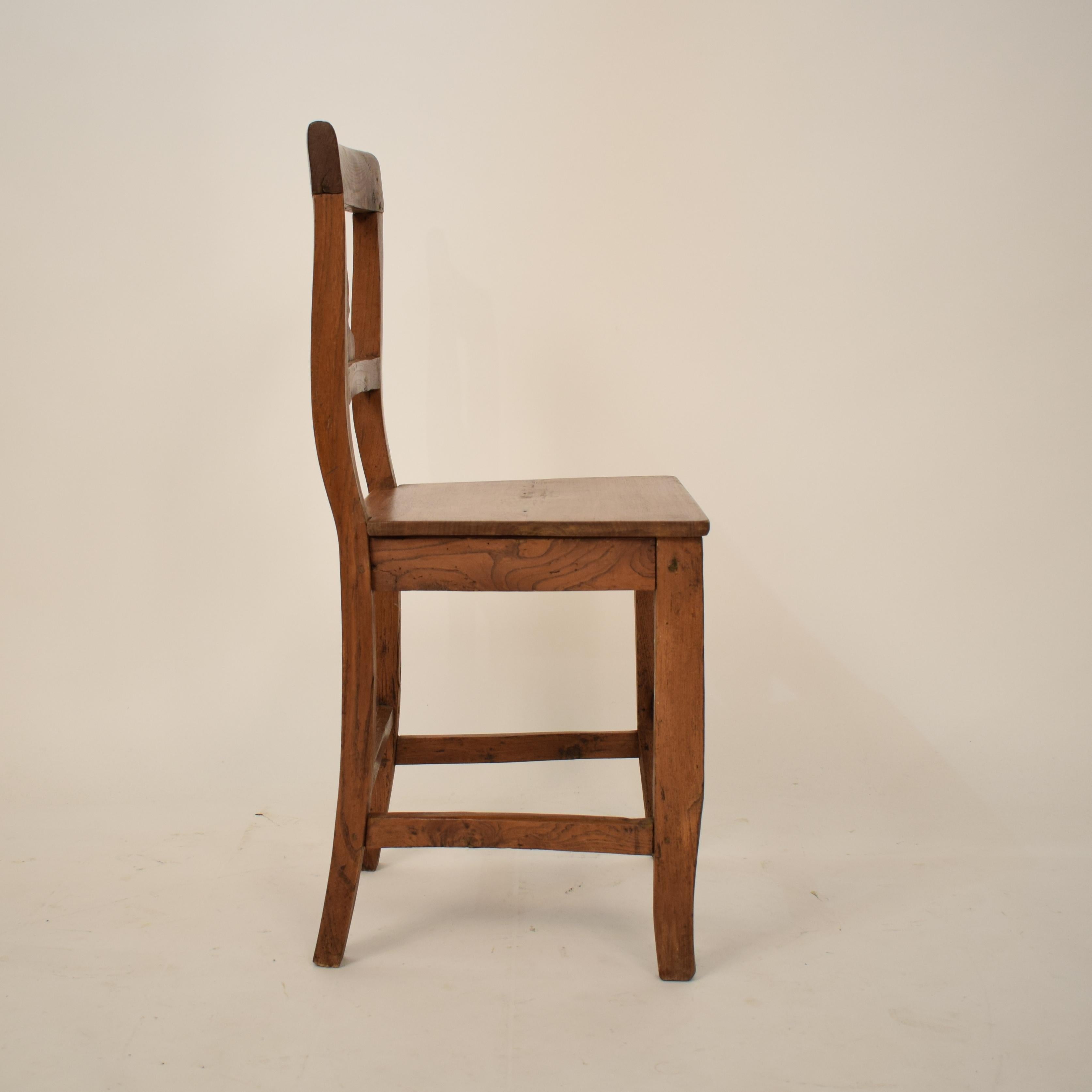 19th Century Brown Elm and Walnut Italian Biedermeier Wabi Sabi Side Chair, 1820 2