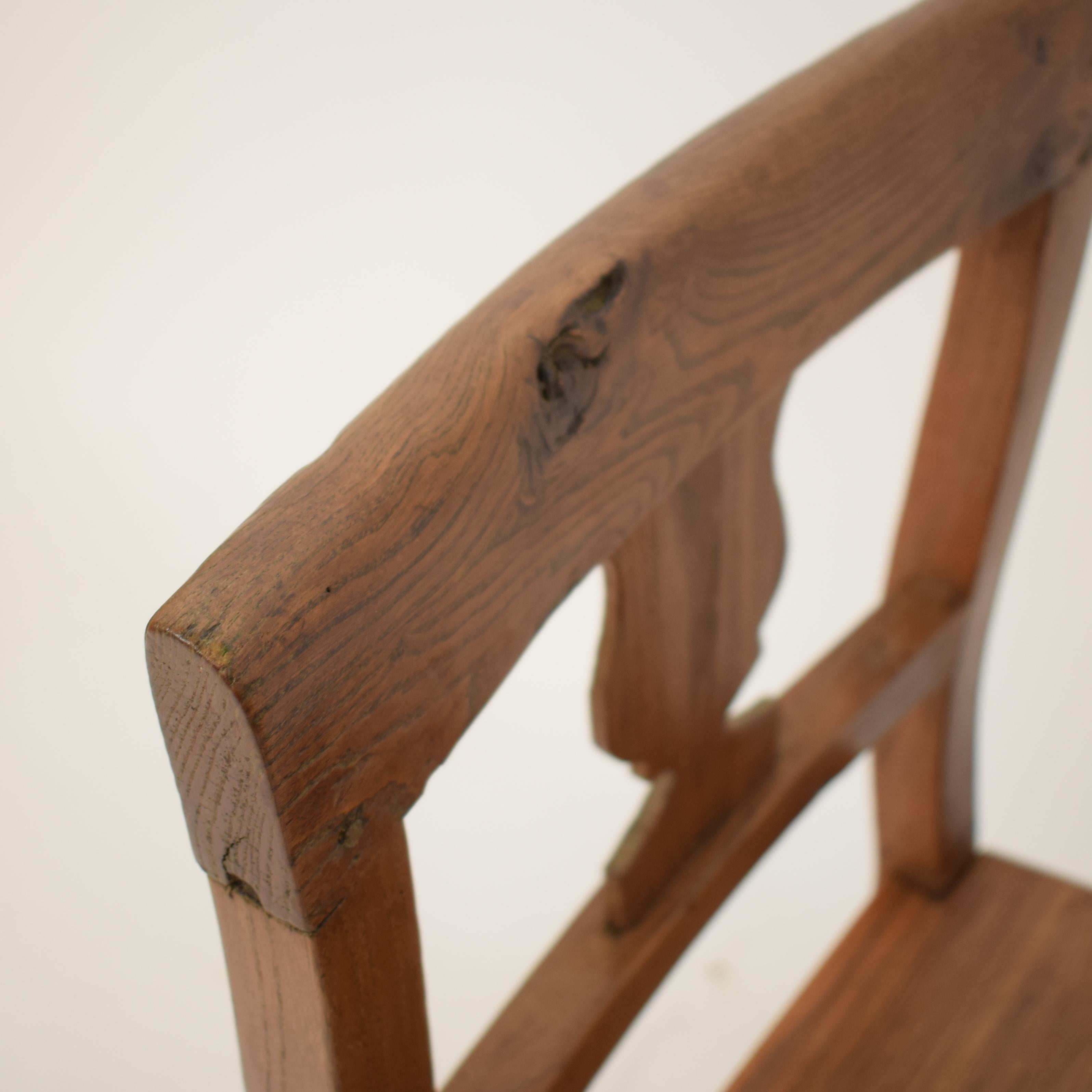 19th Century Brown Elm and Walnut Italian Biedermeier Wabi Sabi Side Chair, 1820 3