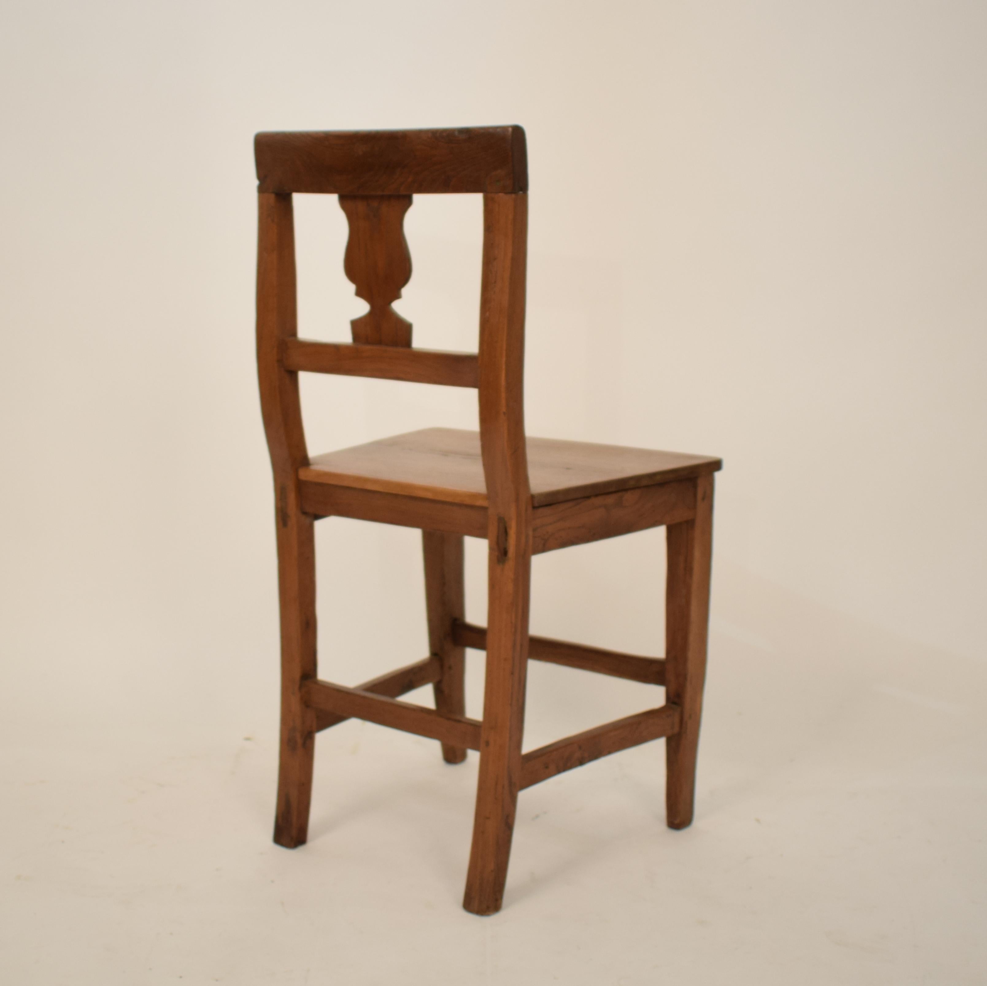 19th Century Brown Elm and Walnut Italian Biedermeier Wabi Sabi Side Chair, 1820 4