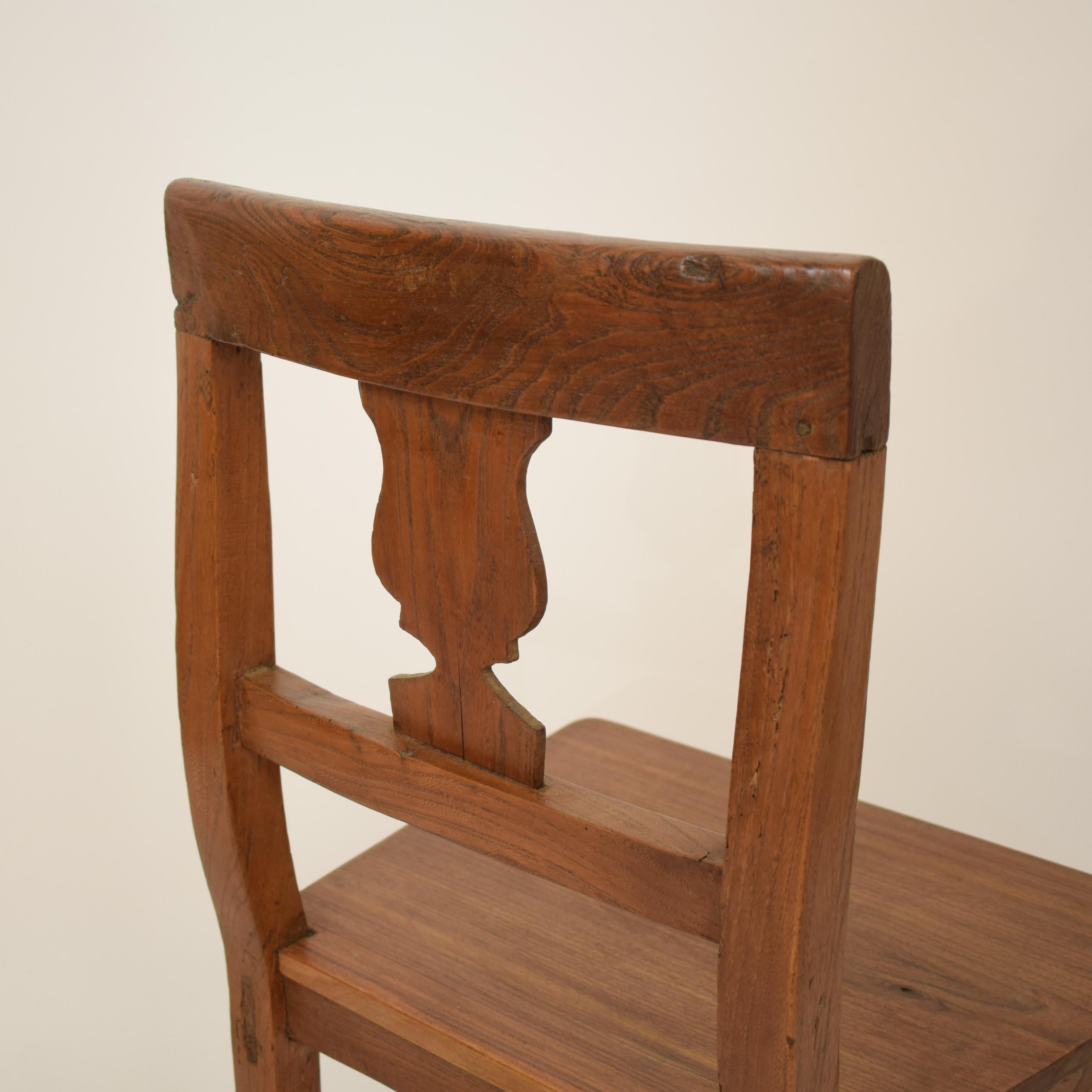 19th Century Brown Elm and Walnut Italian Biedermeier Wabi Sabi Side Chair, 1820 5