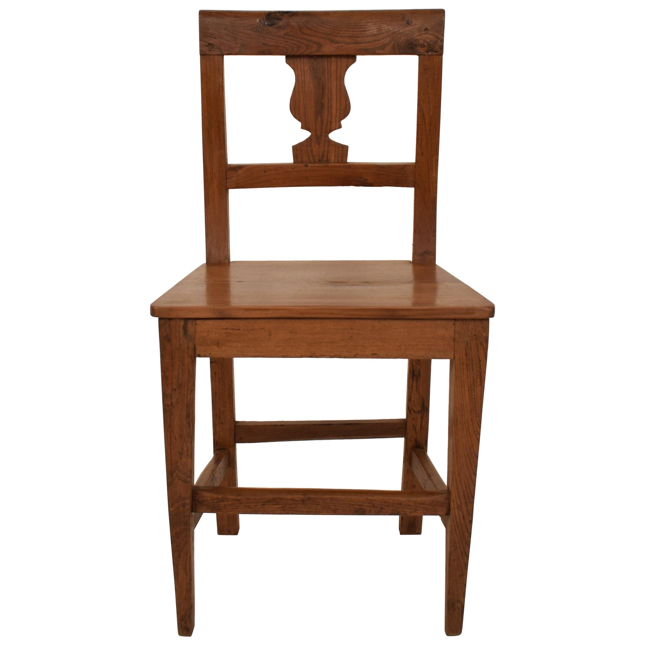 19th Century Brown Elm and Walnut Italian Biedermeier Wabi Sabi Side Chair, 1820