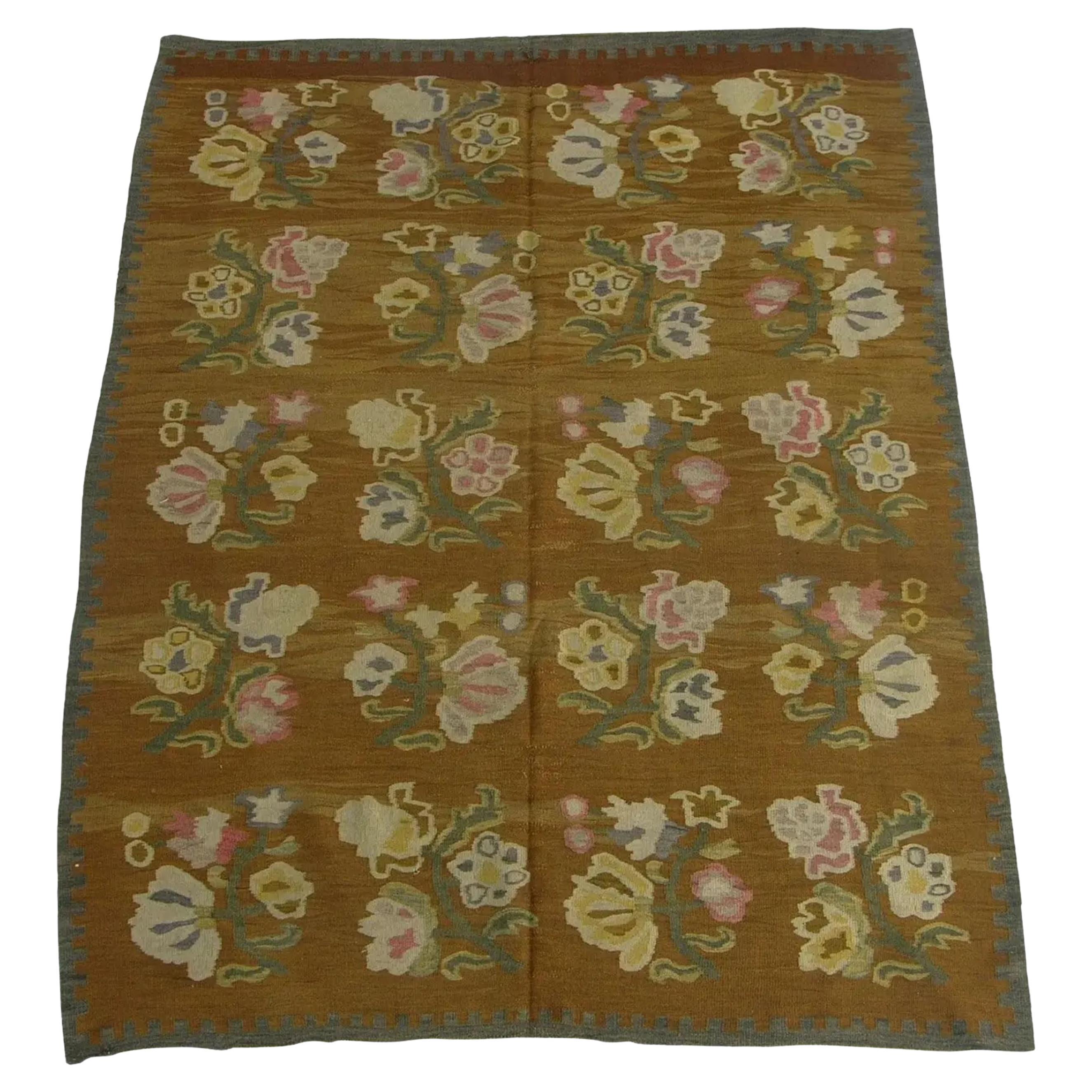 19th Century Brown Floral Style Bessarabian Rug For Sale at 1stDibs