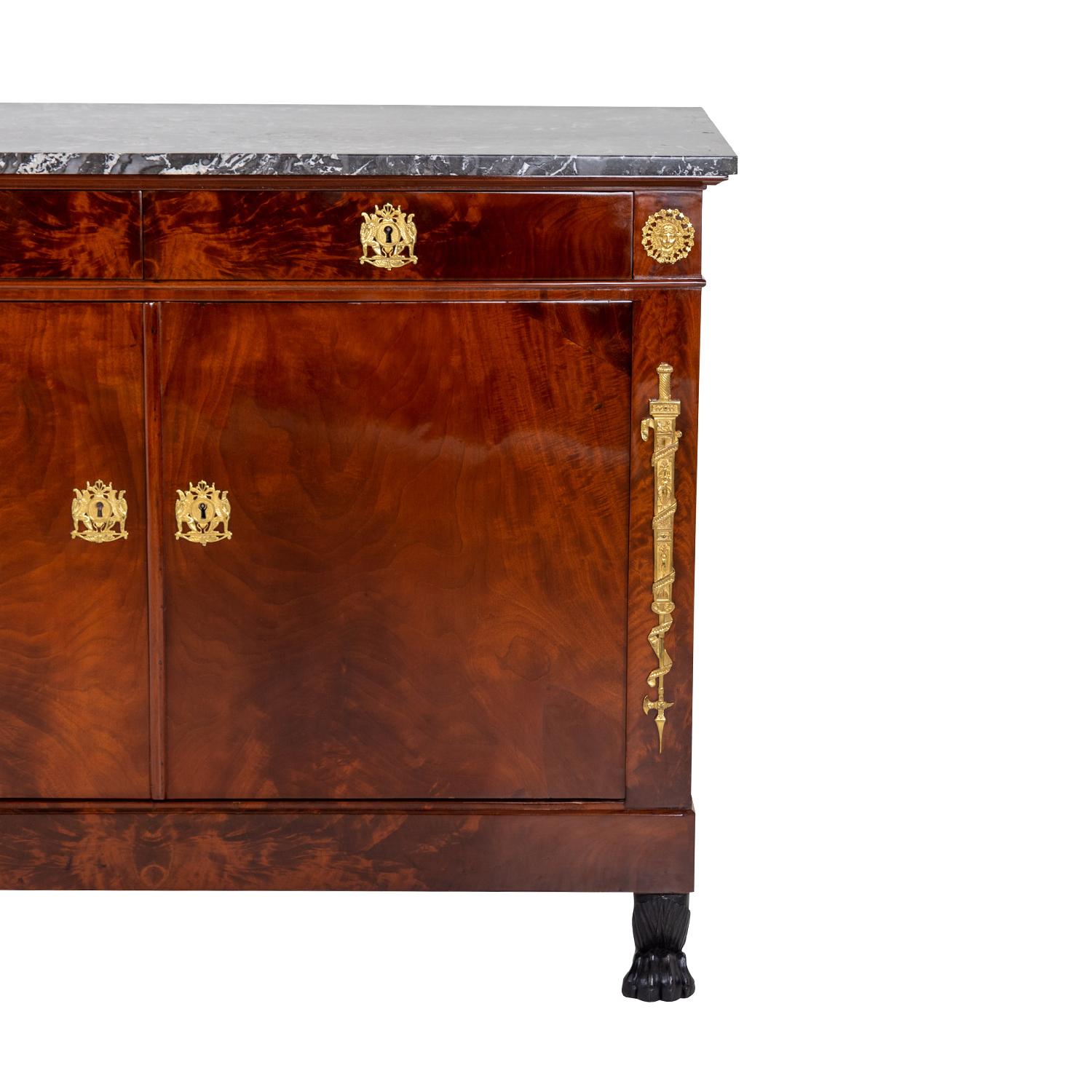 19th Century French Empire Antique Mahogany, Marble Chest of Drawers In Good Condition For Sale In West Palm Beach, FL