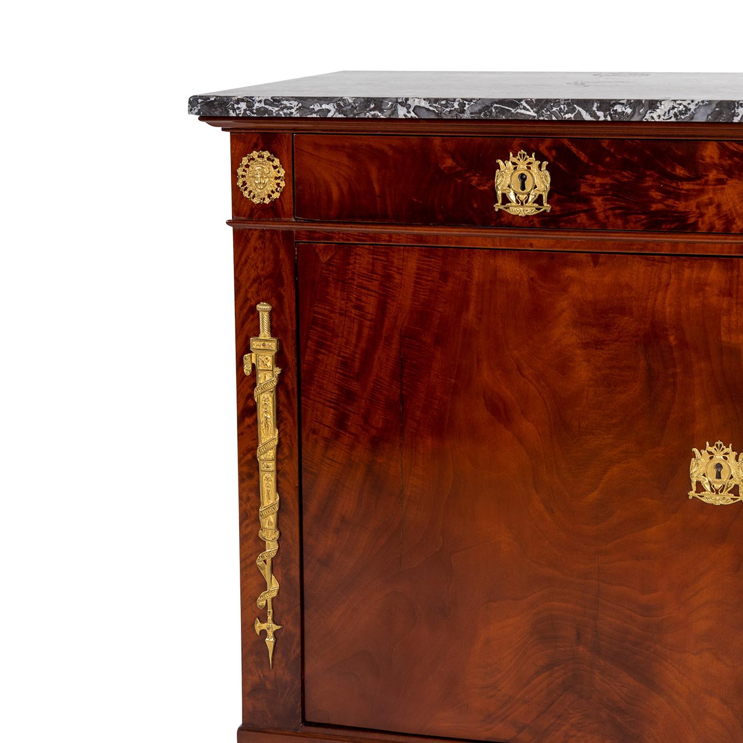 19th Century French Empire Antique Mahogany, Marble Chest of Drawers For Sale 1