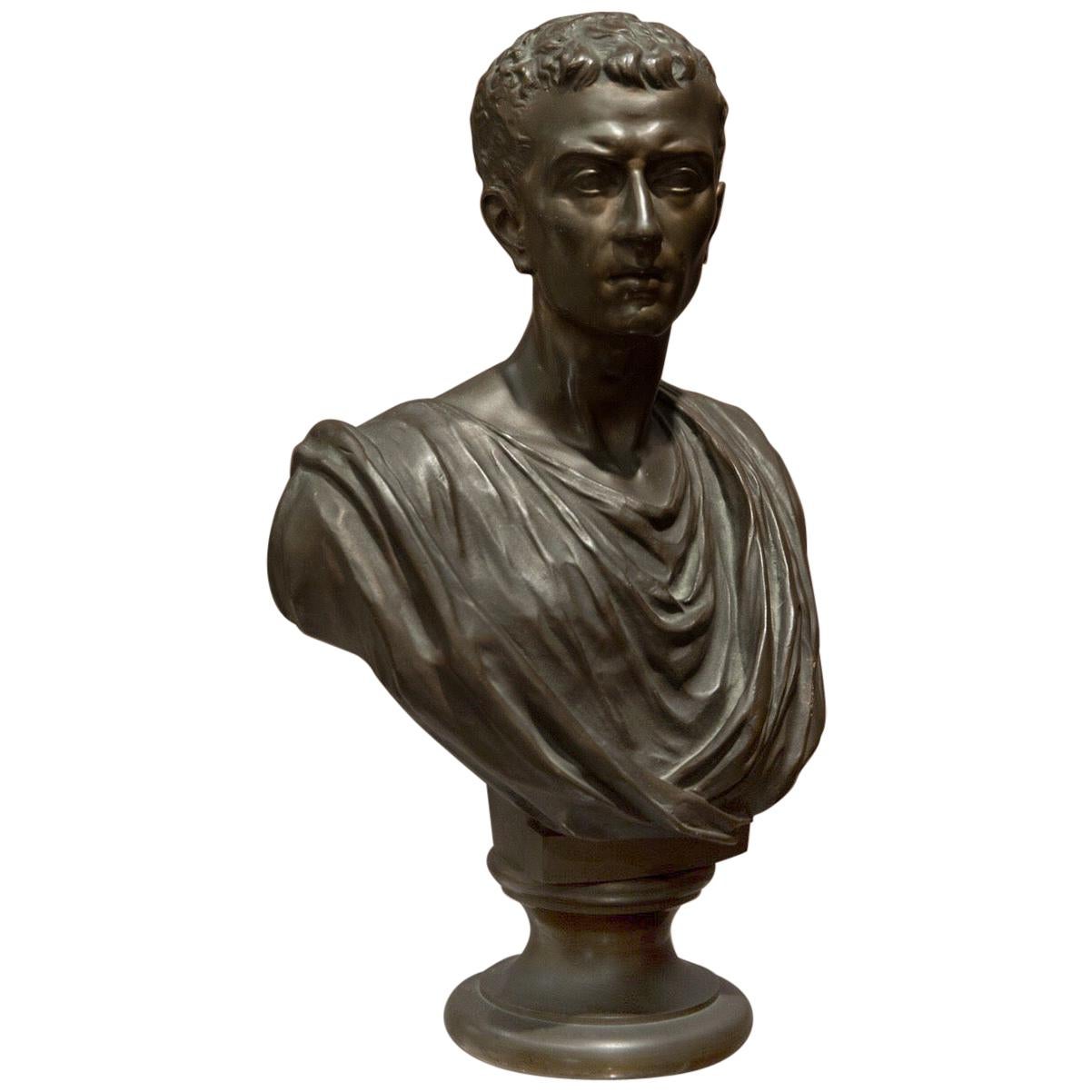 19th Century Brown Italian Bronze Roman Sculpture Bust, 1820