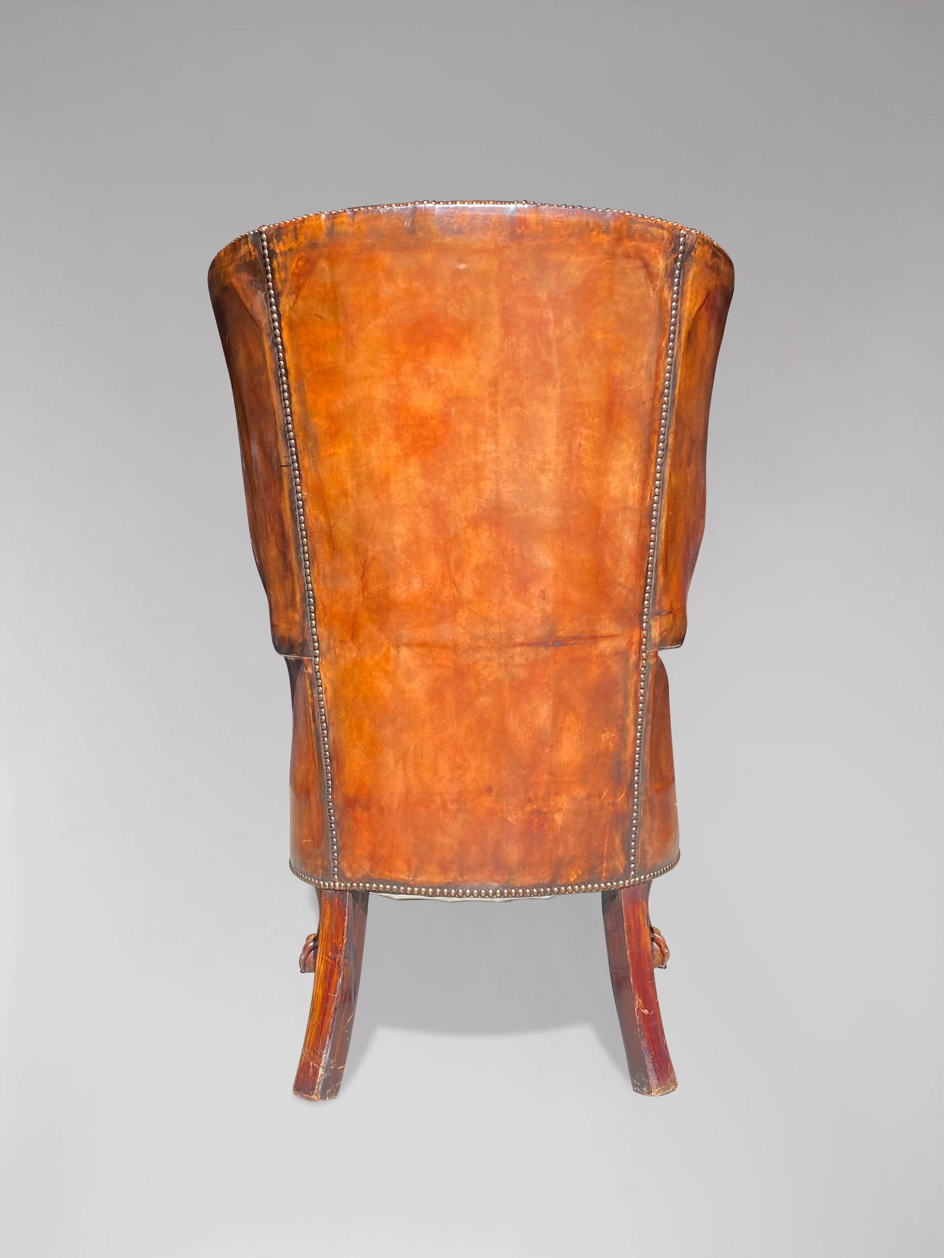 19th Century Brown Leather Barrel Back Armchair In Good Condition In Petworth,West Sussex, GB