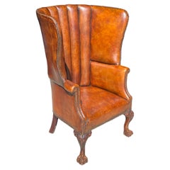 19th Century Brown Leather Barrel Back Armchair