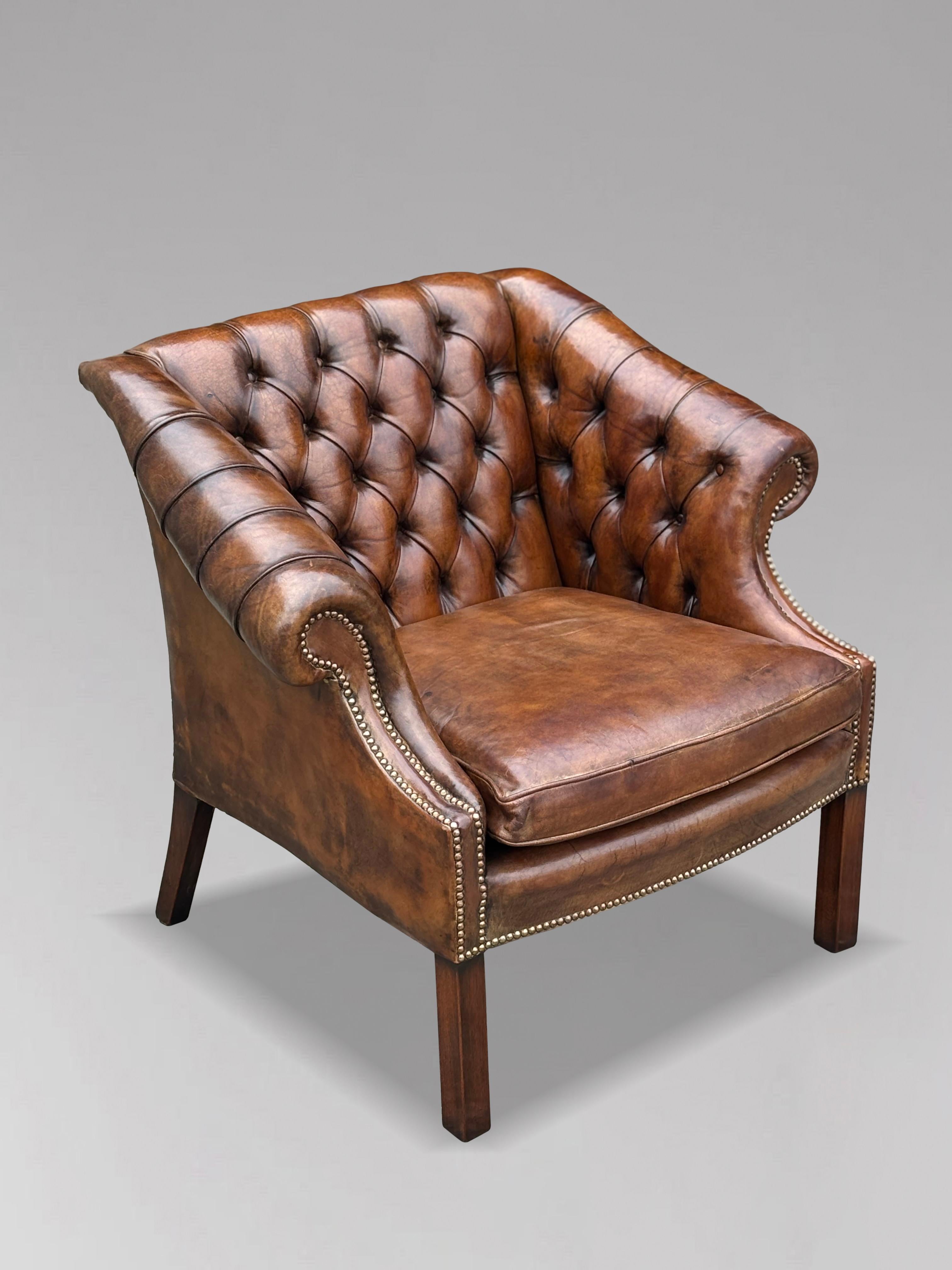 19th Century Brown Leather Club Armchair For Sale 7