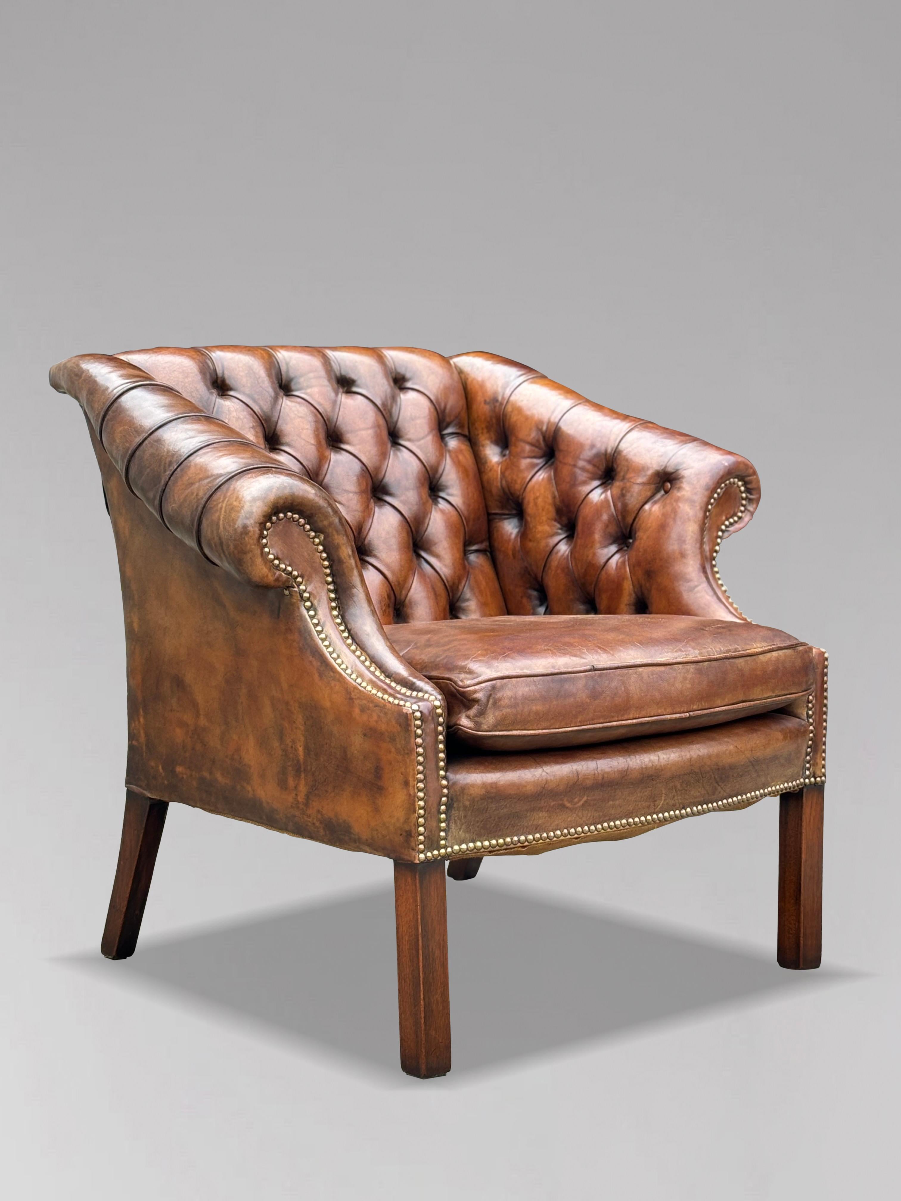 British 19th Century Brown Leather Club Armchair For Sale