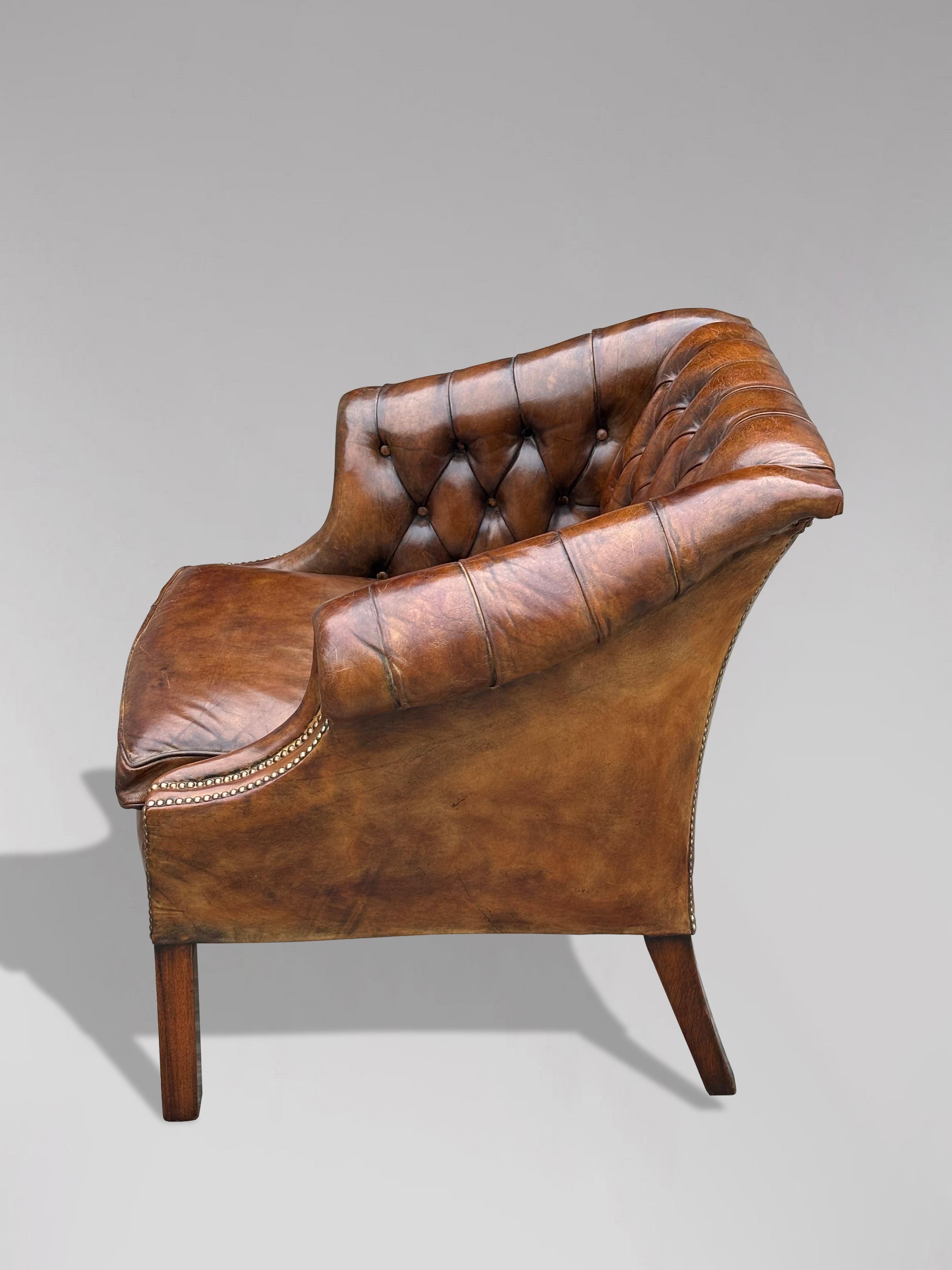 19th Century Brown Leather Club Armchair For Sale 3