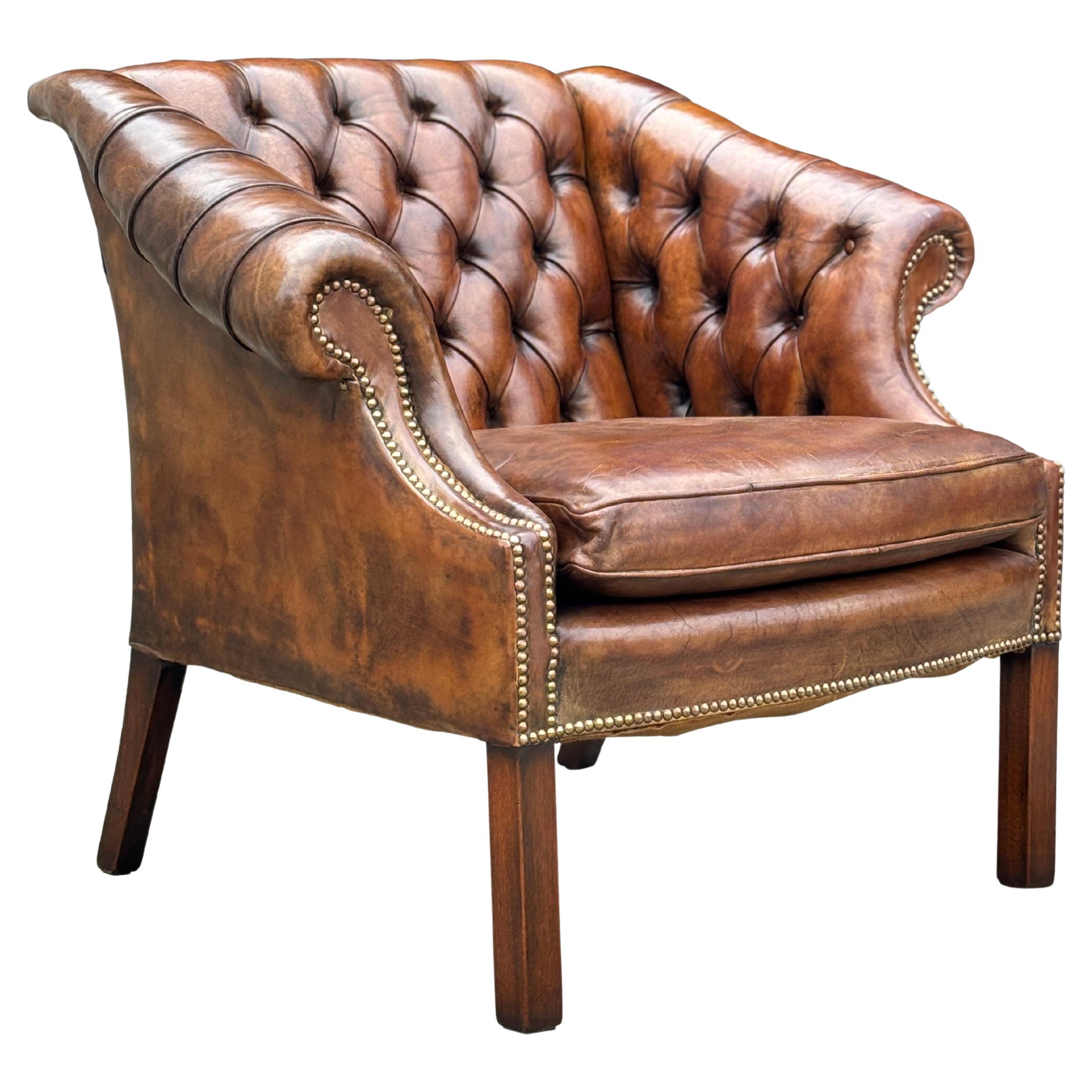 19th Century Brown Leather Club Armchair