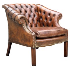 19th Century Brown Leather Club Armchair