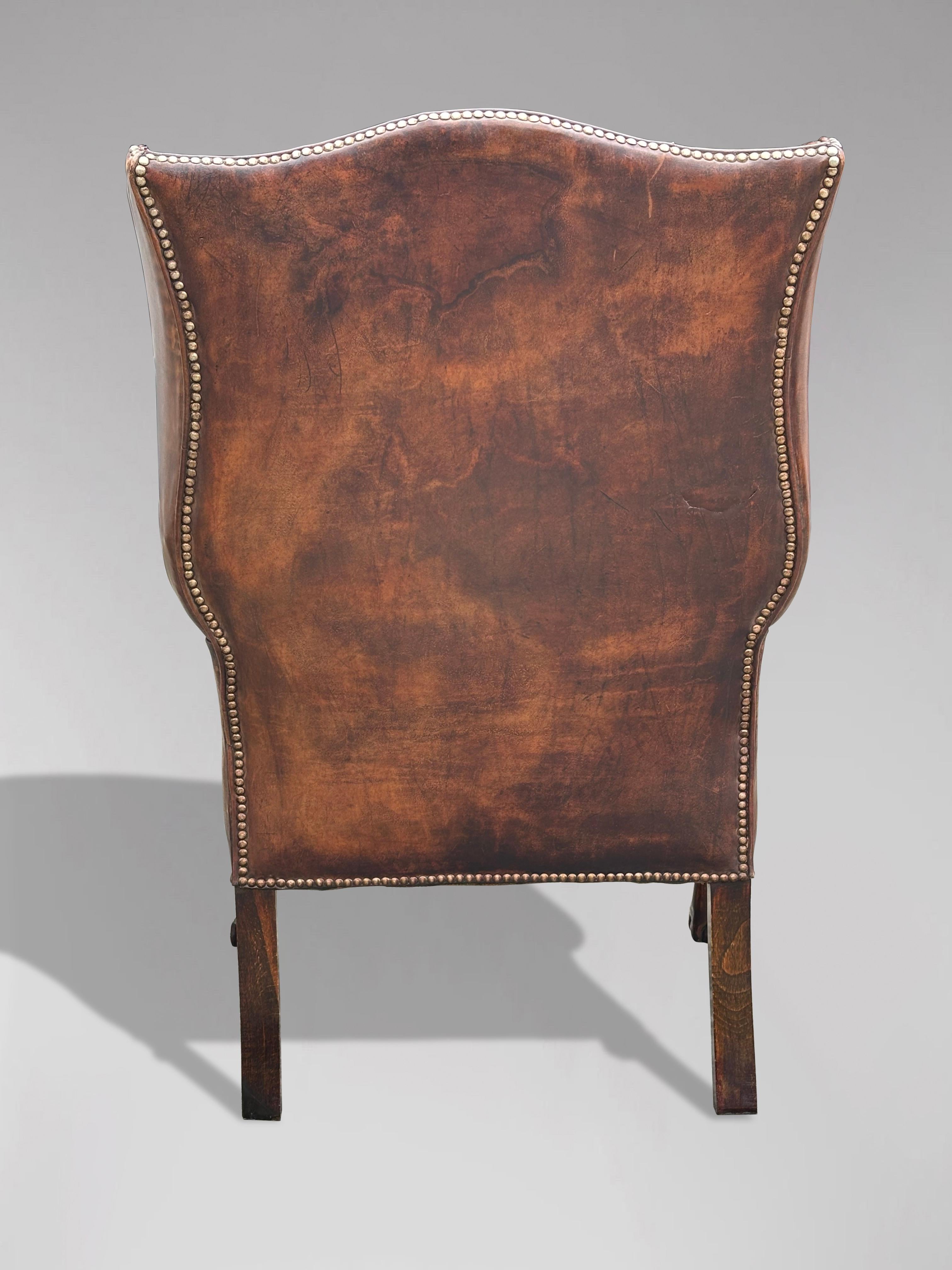 19th Century Brown Leather Wing Armchair For Sale 1