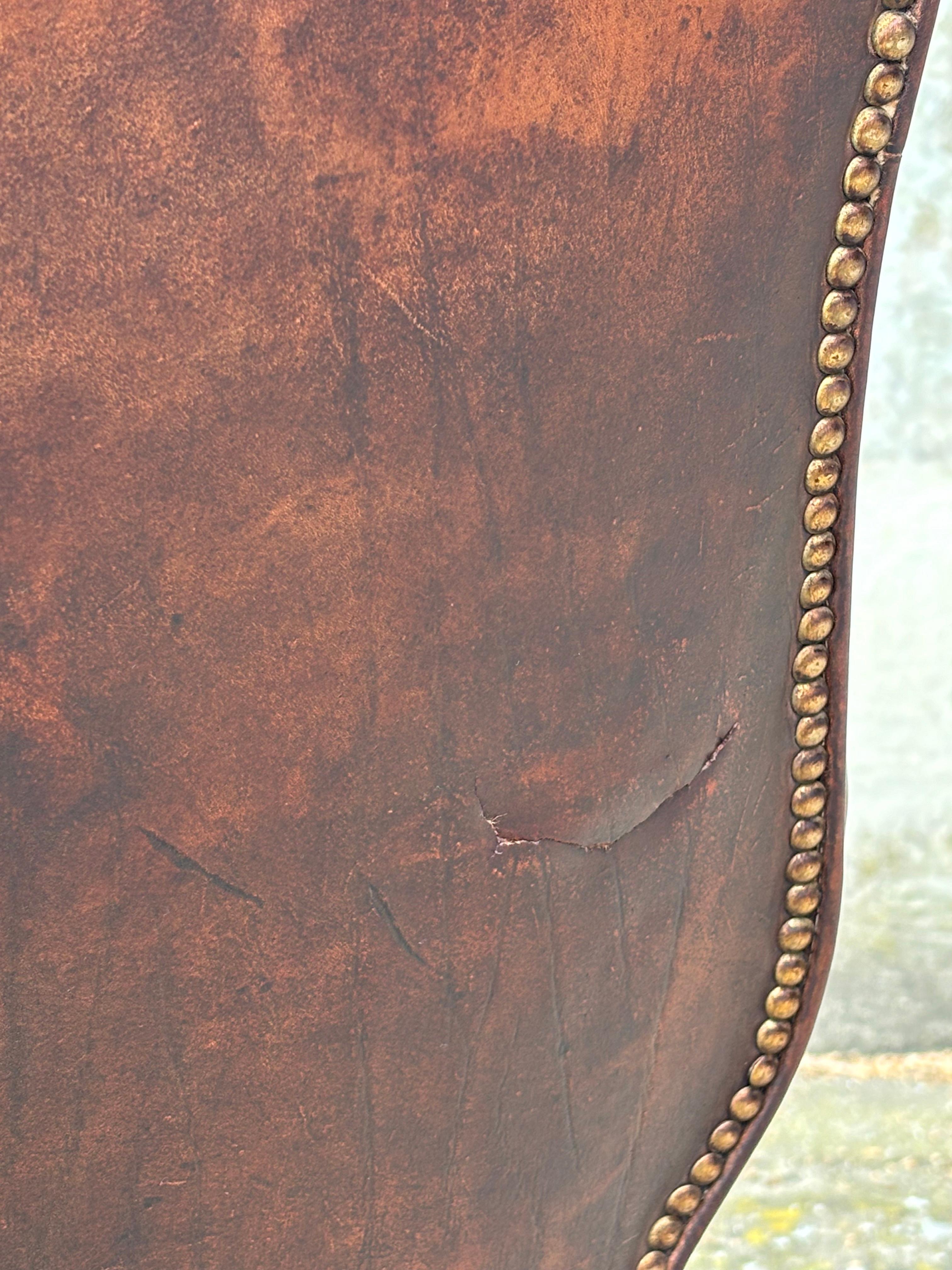 19th Century Brown Leather Wing Armchair For Sale 3