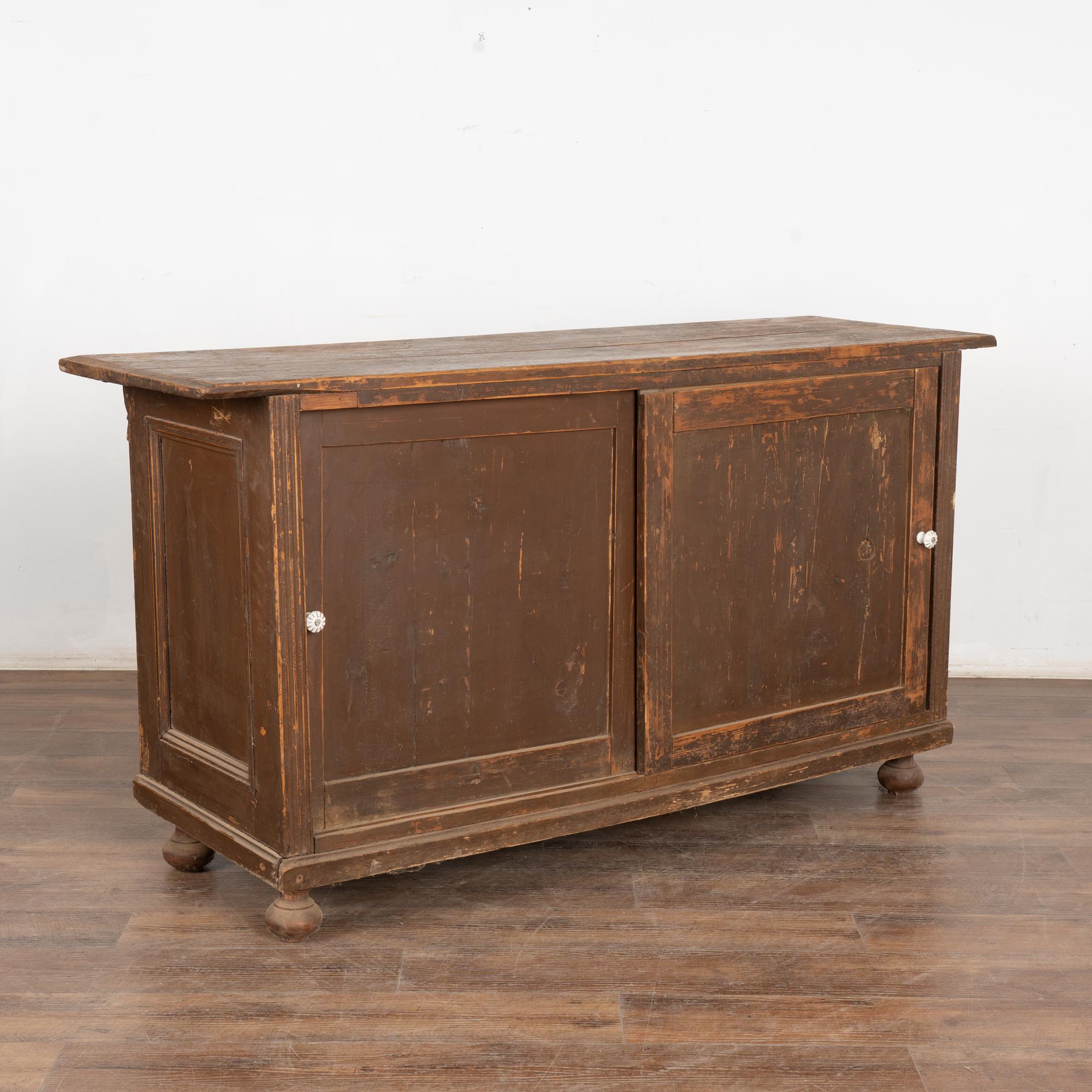 19th Century Brown Painted Shop Counter Cabinet Kitchen Island w/ Sliding Doors 7