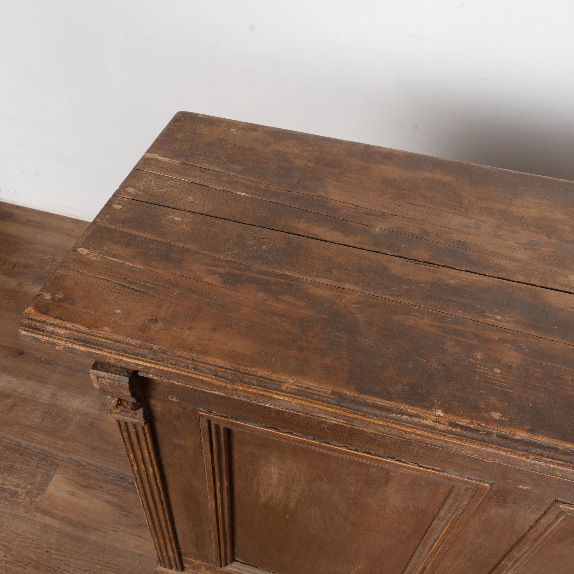Pine 19th Century Brown Painted Shop Counter Cabinet Kitchen Island w/ Sliding Doors