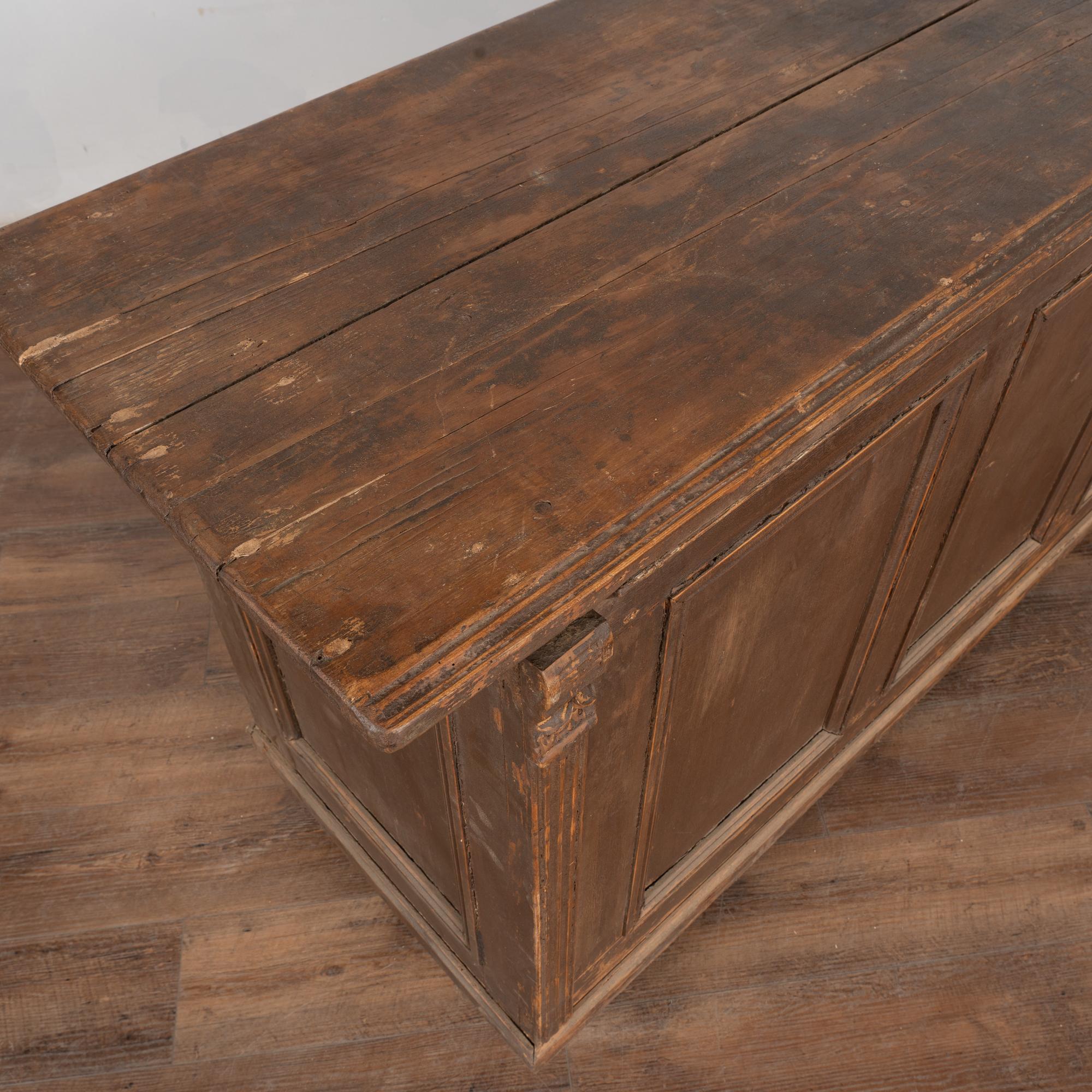 19th Century Brown Painted Shop Counter Cabinet Kitchen Island w/ Sliding Doors 1