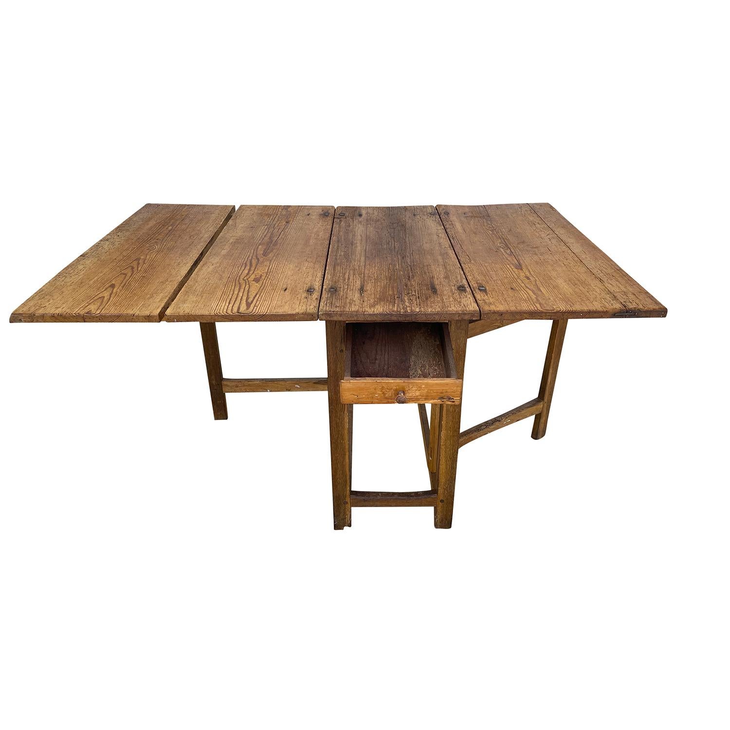 19. Jahrhundert schwedischen rustikalen Slagbord - Antike Nussbaum Drop-Leaf Bauernhaus Tisch (Handgeschnitzt) im Angebot