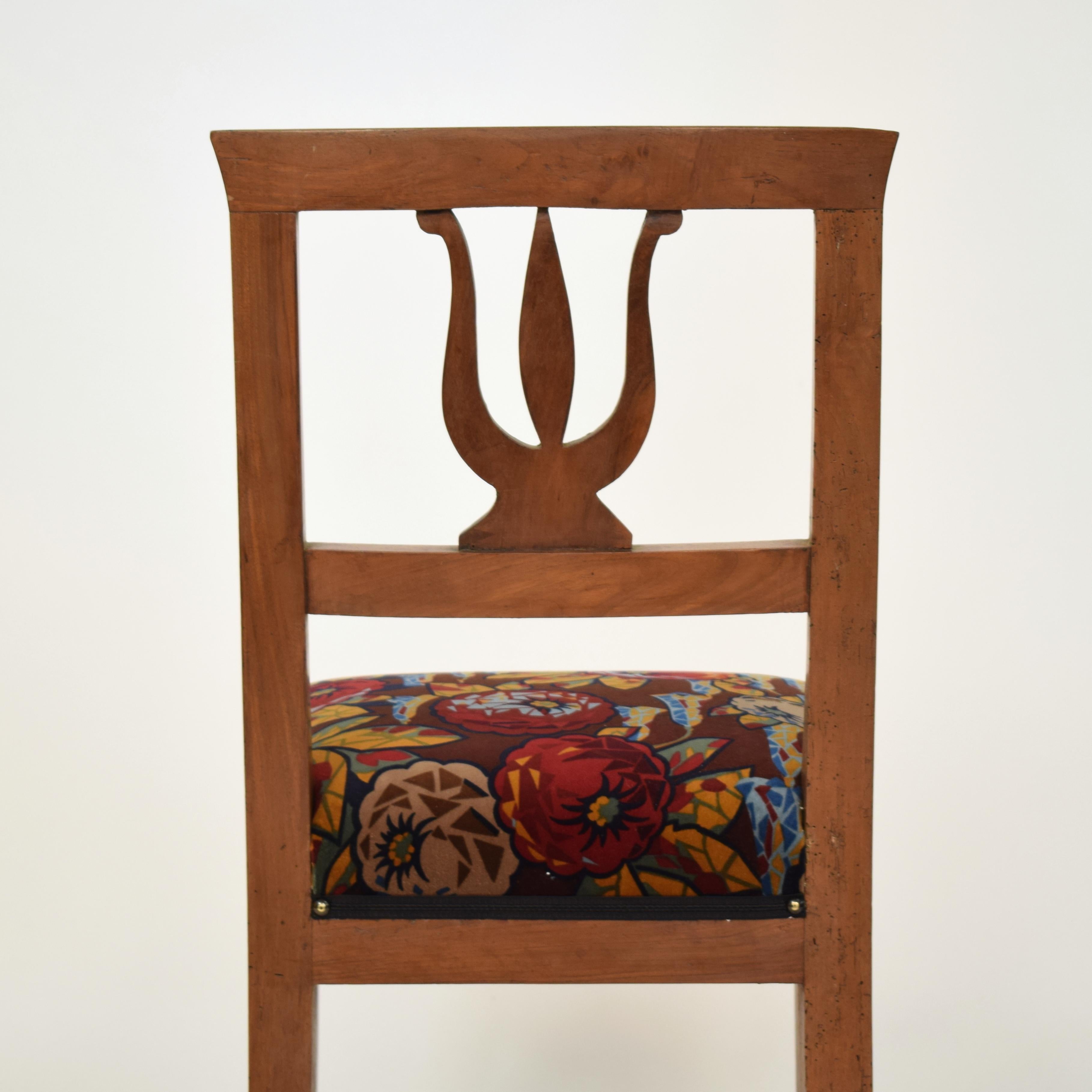 19th Century Brown Walnut Italian Upholstered Biedermeier Side Chair, 1820 5