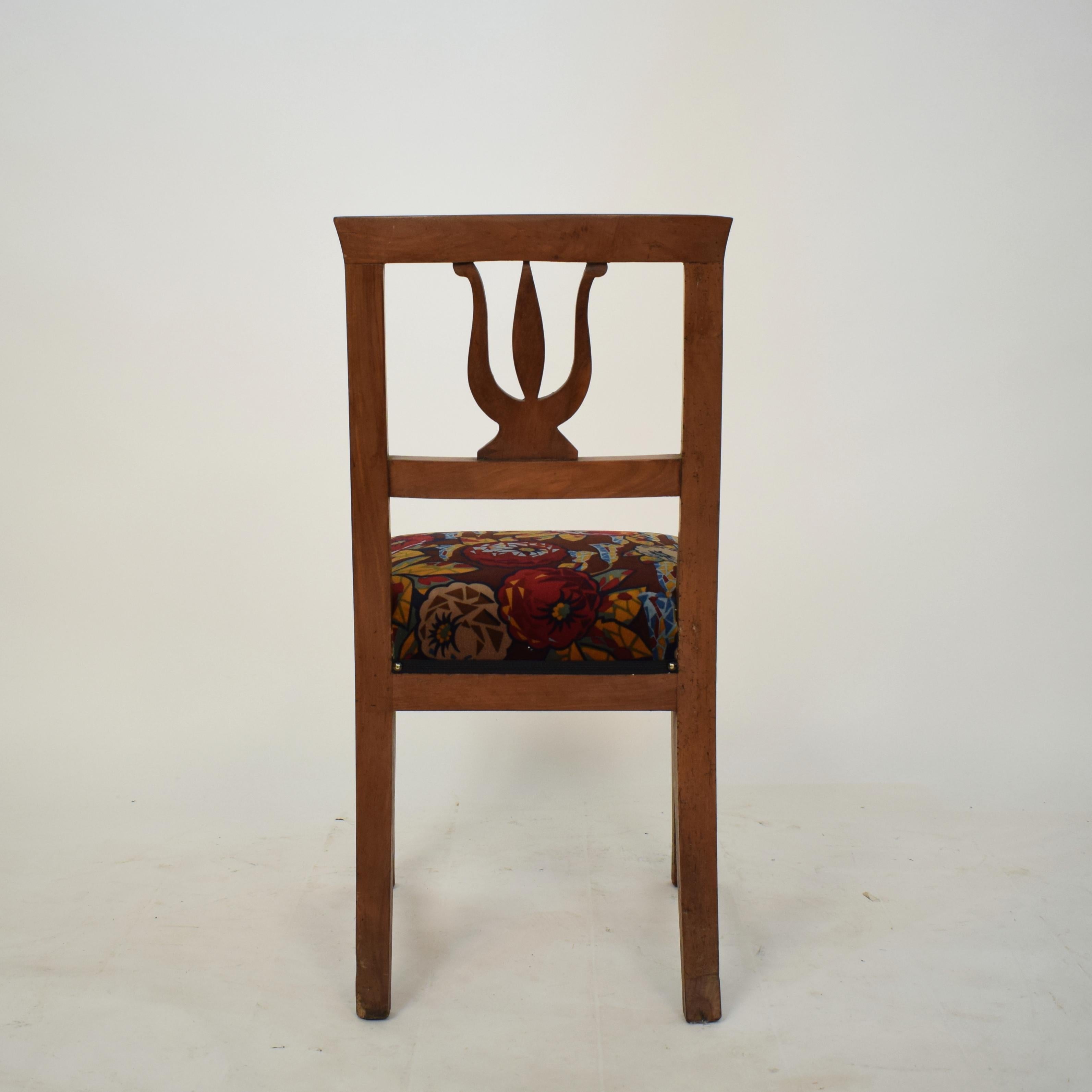 19th Century Brown Walnut Italian Upholstered Biedermeier Side Chair, 1820 6