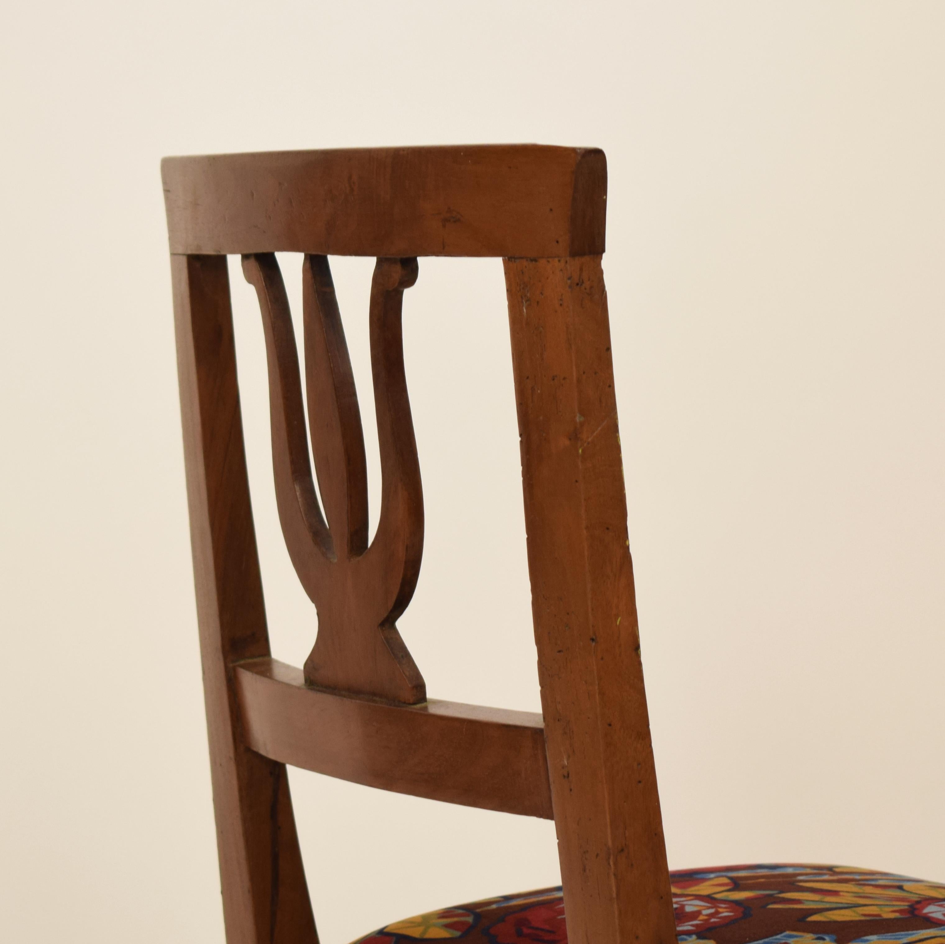 19th Century Brown Walnut Italian Upholstered Biedermeier Side Chair, 1820 7