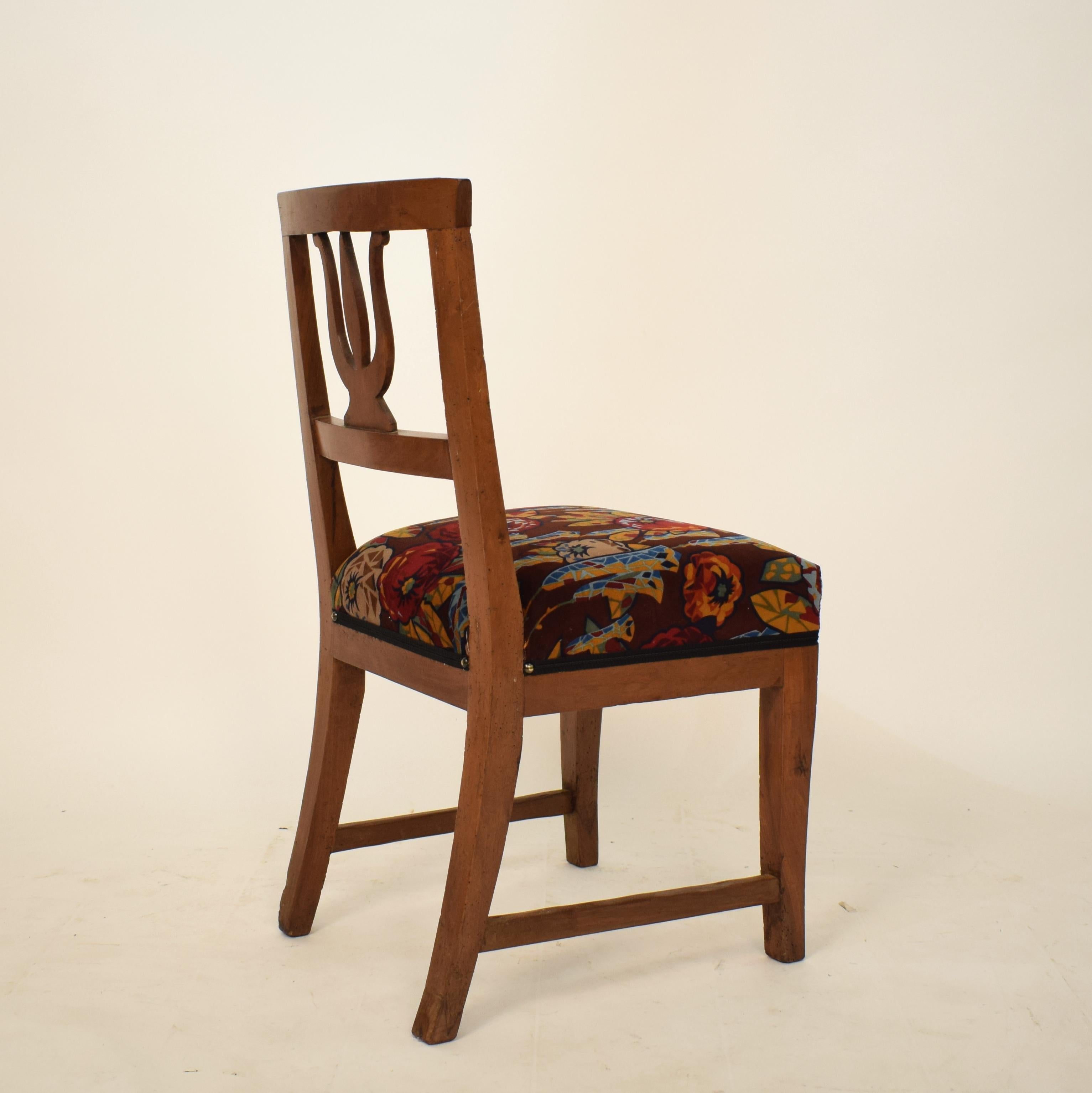 19th Century Brown Walnut Italian Upholstered Biedermeier Side Chair, 1820 8