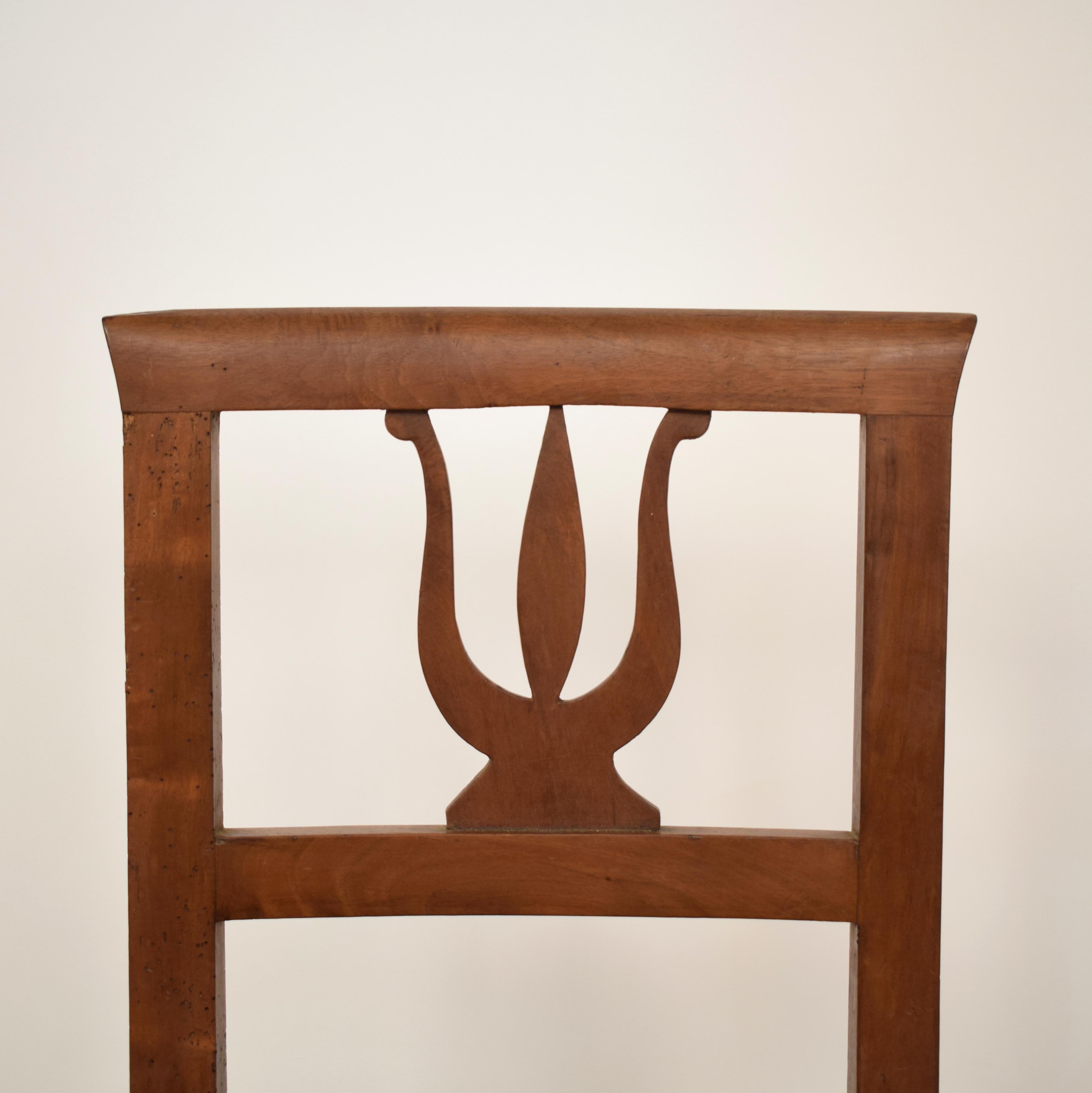 Early 19th Century 19th Century Brown Walnut Italian Upholstered Biedermeier Side Chair, 1820