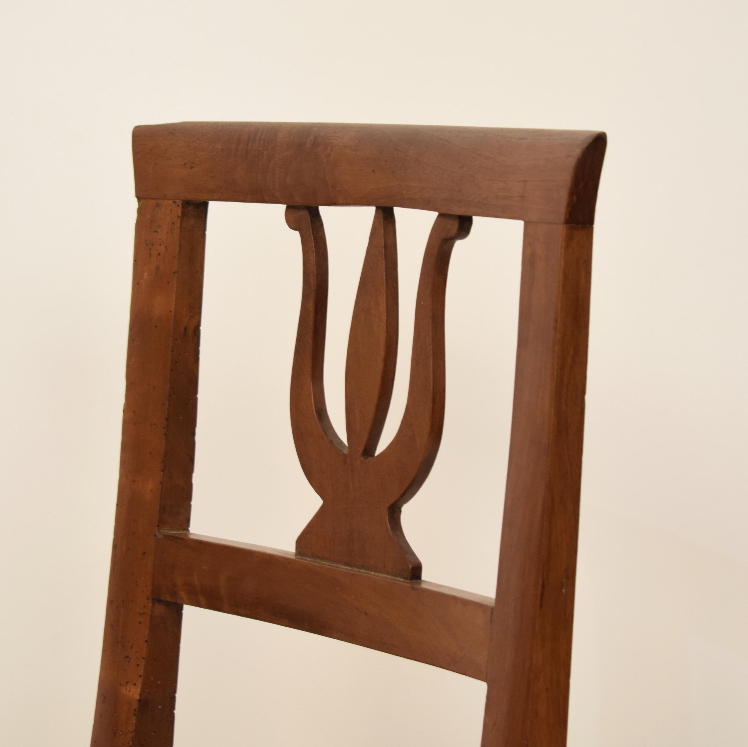 19th Century Brown Walnut Italian Upholstered Biedermeier Side Chair, 1820 1