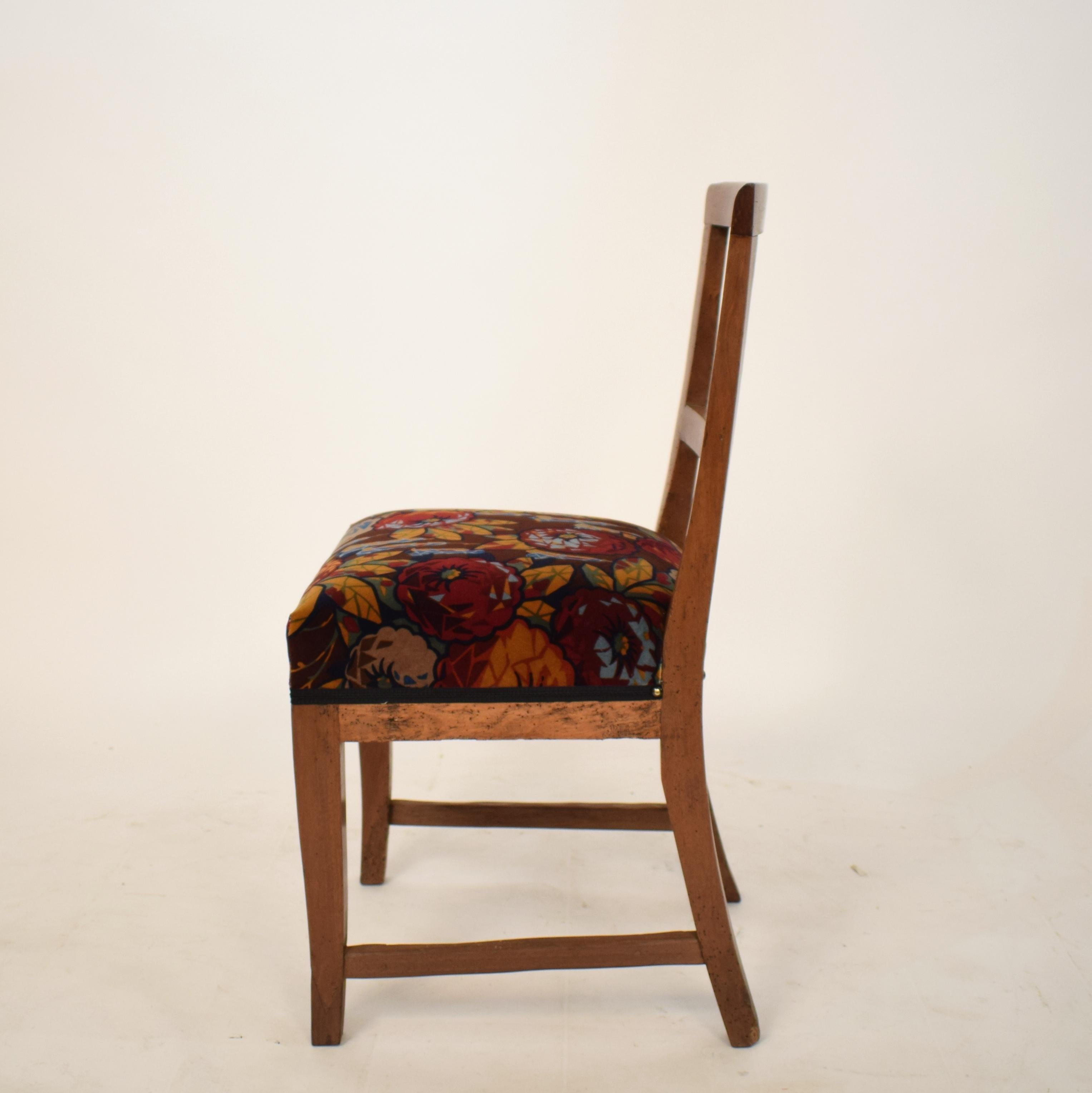 19th Century Brown Walnut Italian Upholstered Biedermeier Side Chair, 1820 2